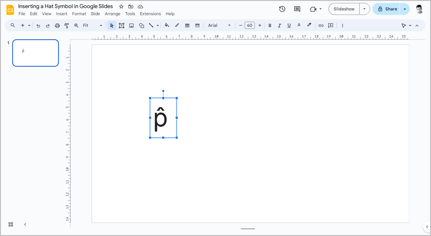 Inserting a Hat Symbol in Google Slides