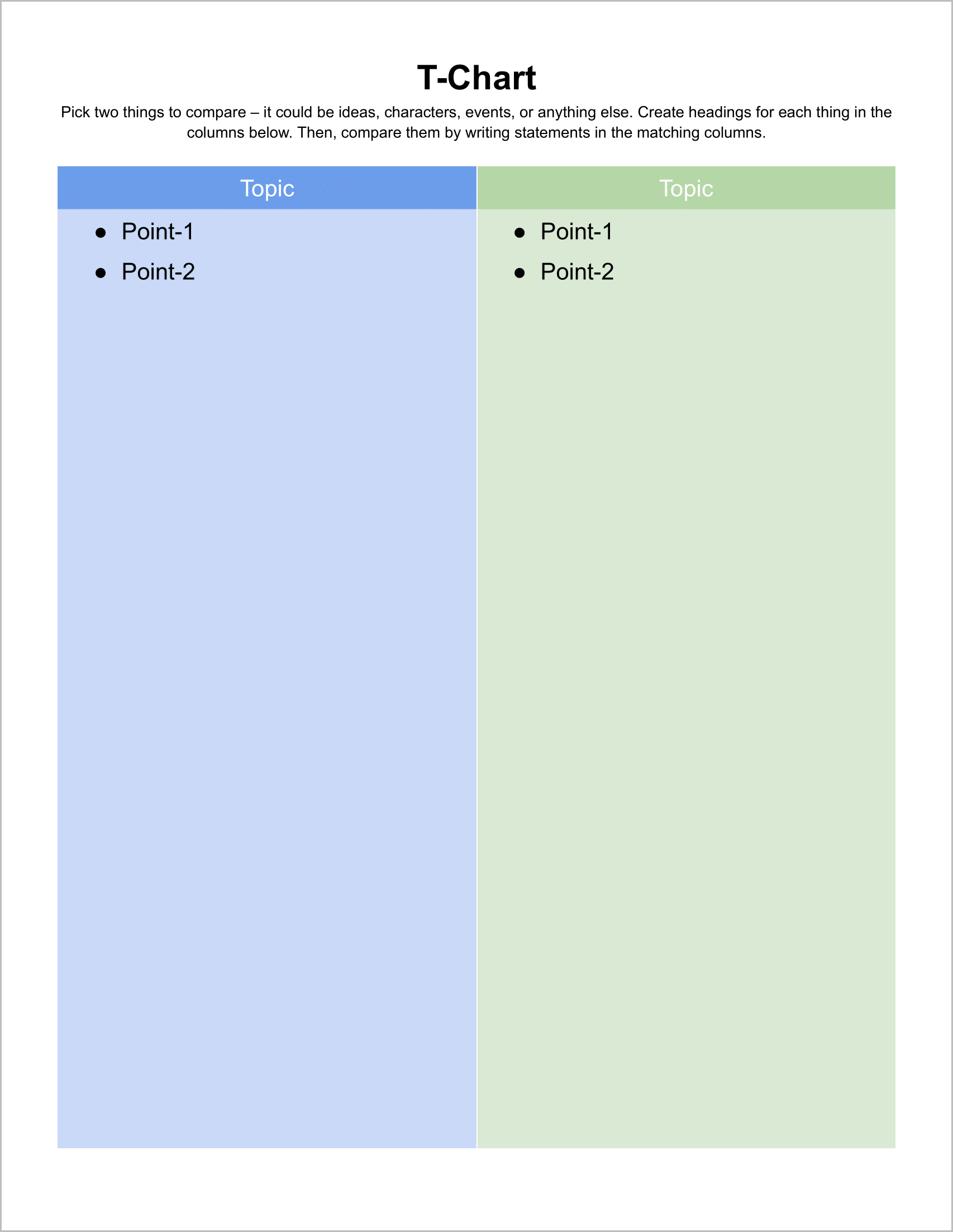 Free T-Chart Templates for Google Docs
