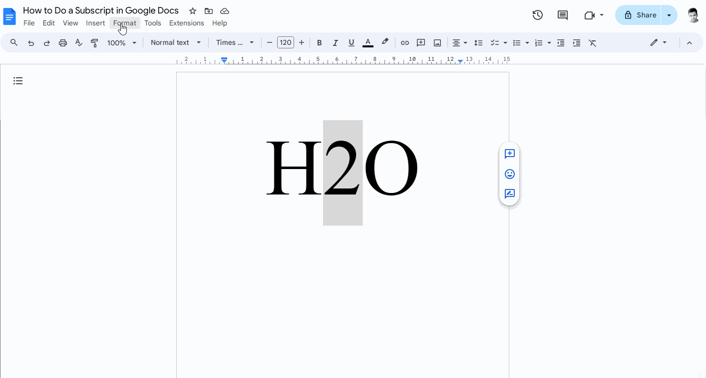 How to Do a Subscript in Google Docs Step-2