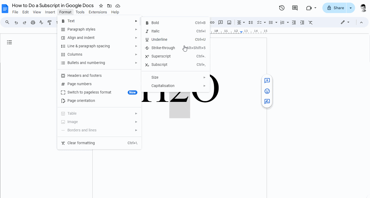 How to Do a Subscript in Google Docs Step-3