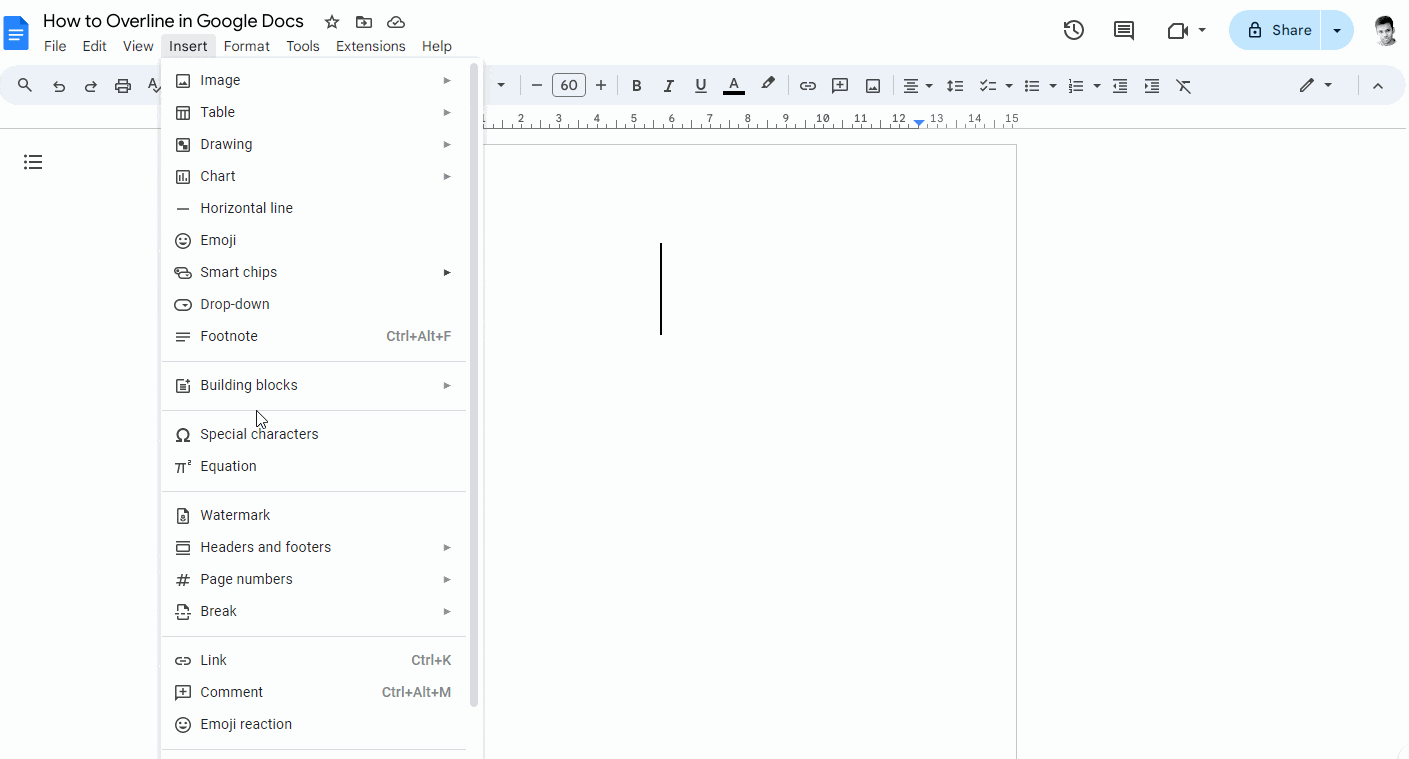 How to Overline in Google Docs Step-1