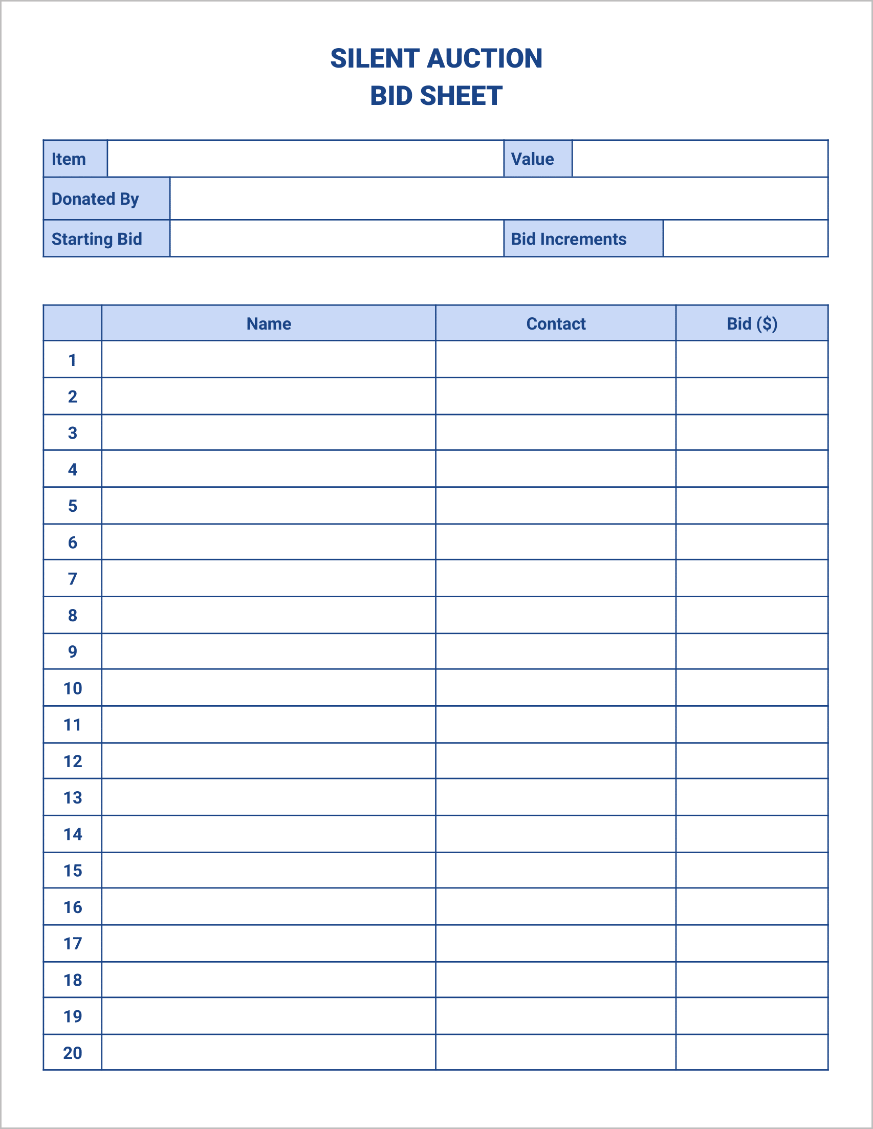 Free Silent Auction Template for Google Docs