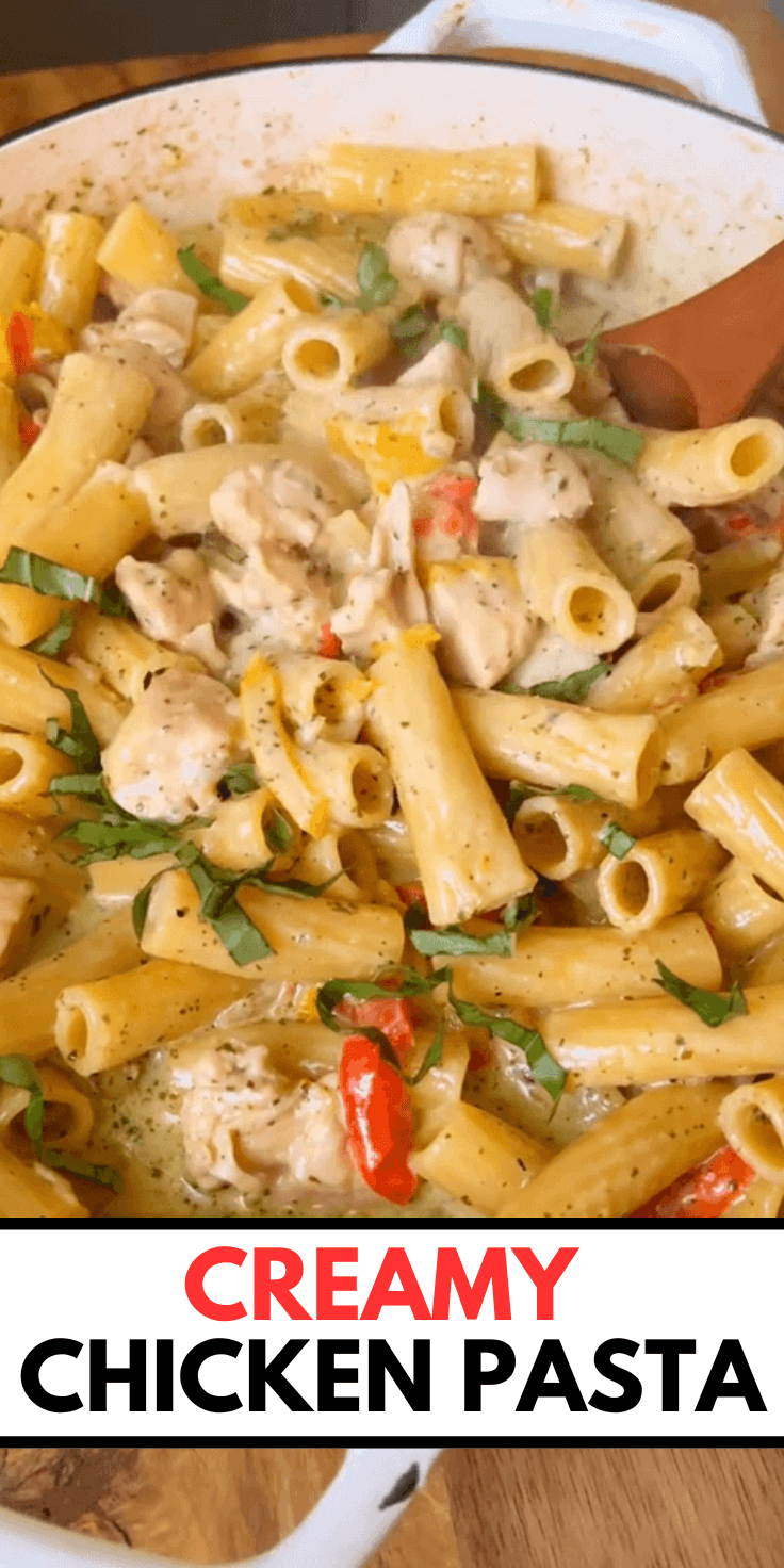 ONE POT Creamy Chicken & Bell Pepper Pasta with Pesto Sauce!