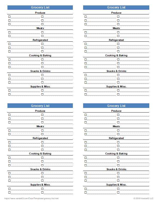 Free Grocery List Templates