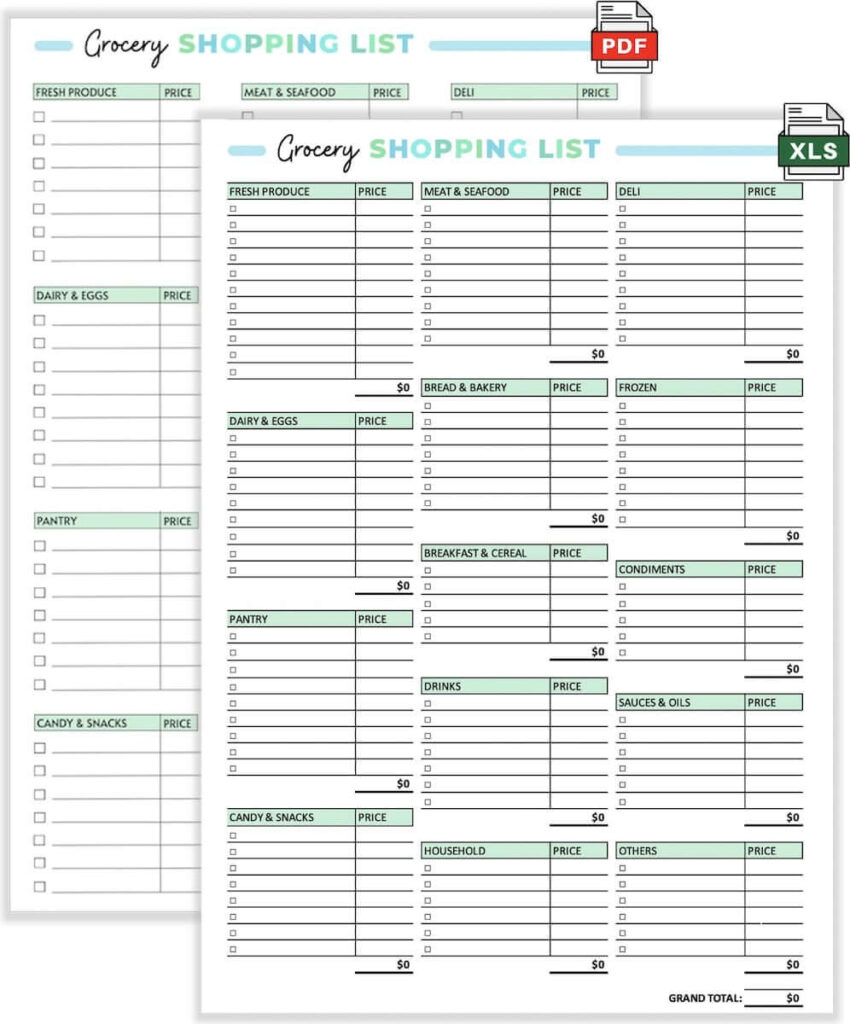 Free Grocery List Templates