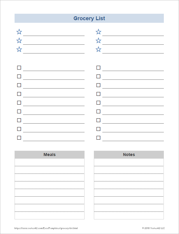 Free Grocery List Templates