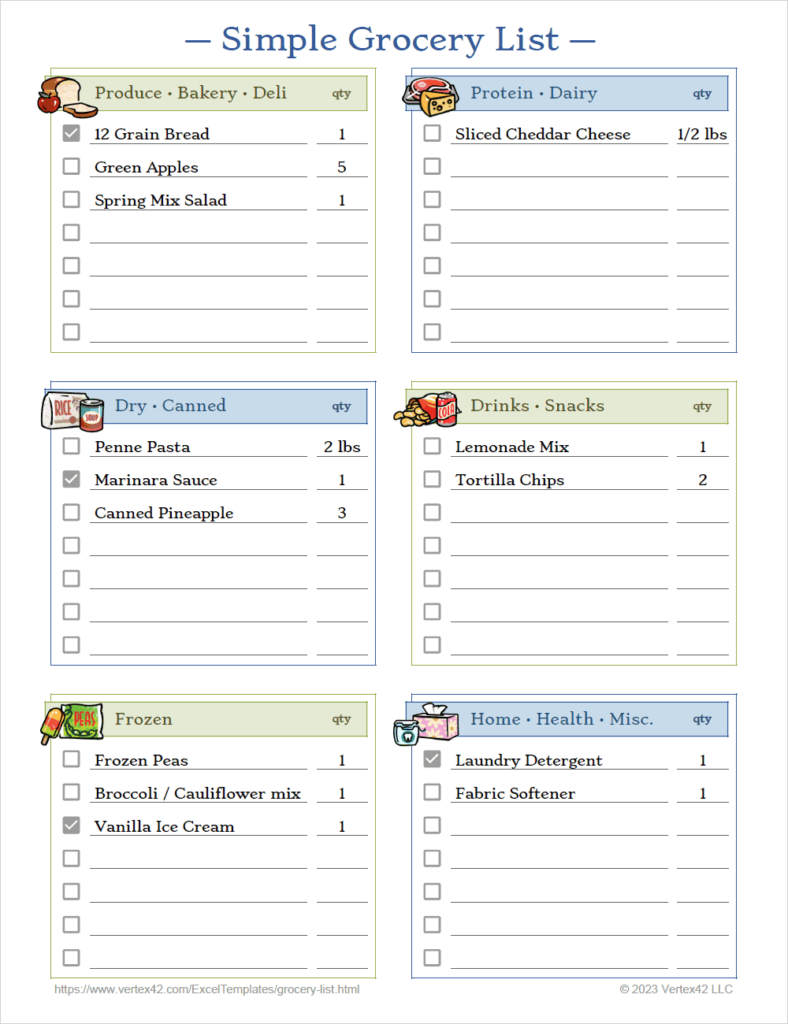 Free Grocery List Templates