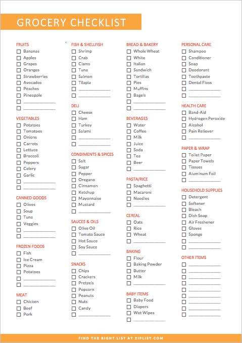 Free Grocery List Templates