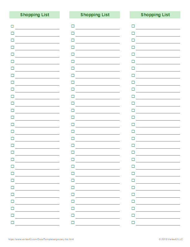 Free Grocery List Templates