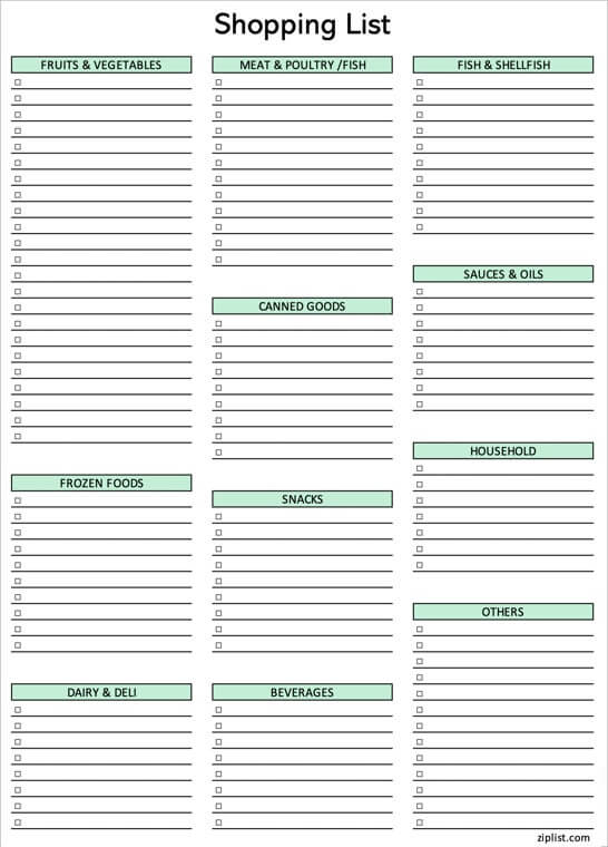 Free Grocery List Templates