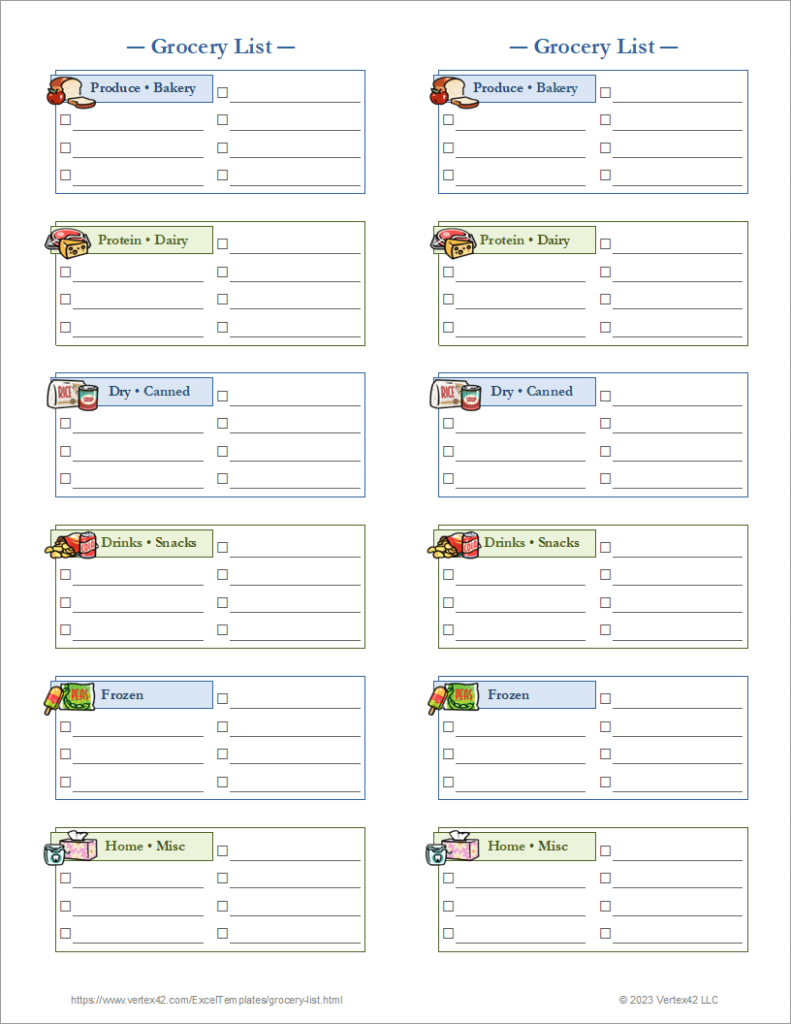 Free Grocery List Templates