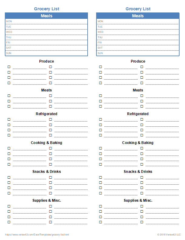 Grocery List with Meals