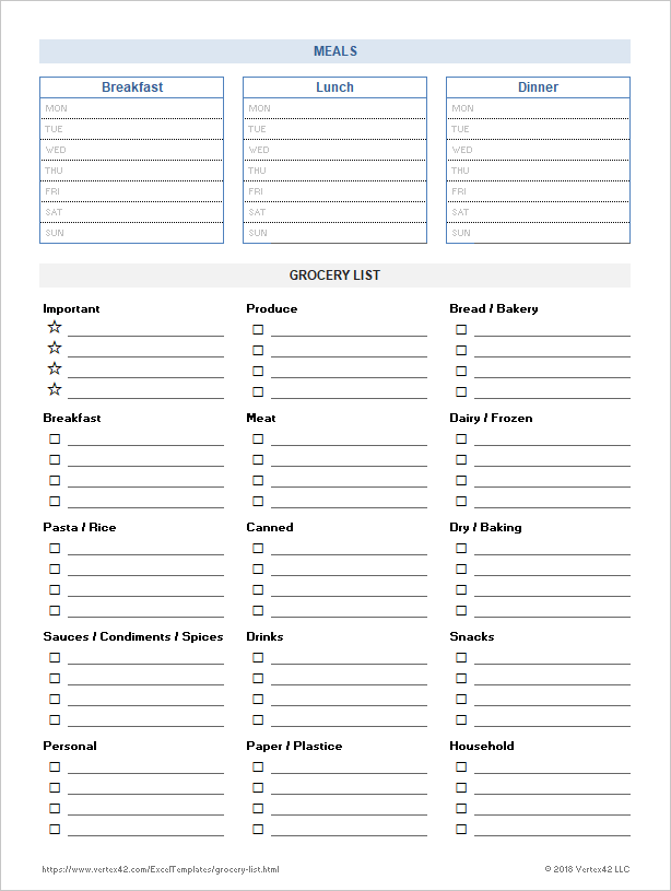 Free Grocery List Templates