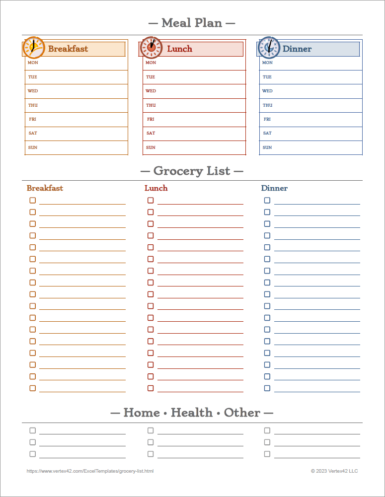 Free Grocery List Templates