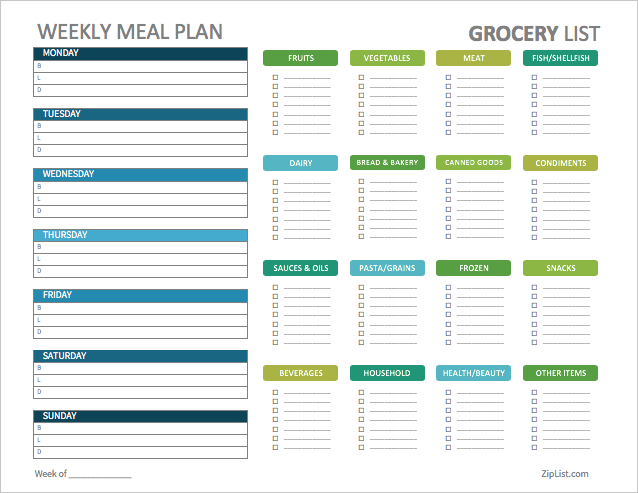 Free Grocery List Templates