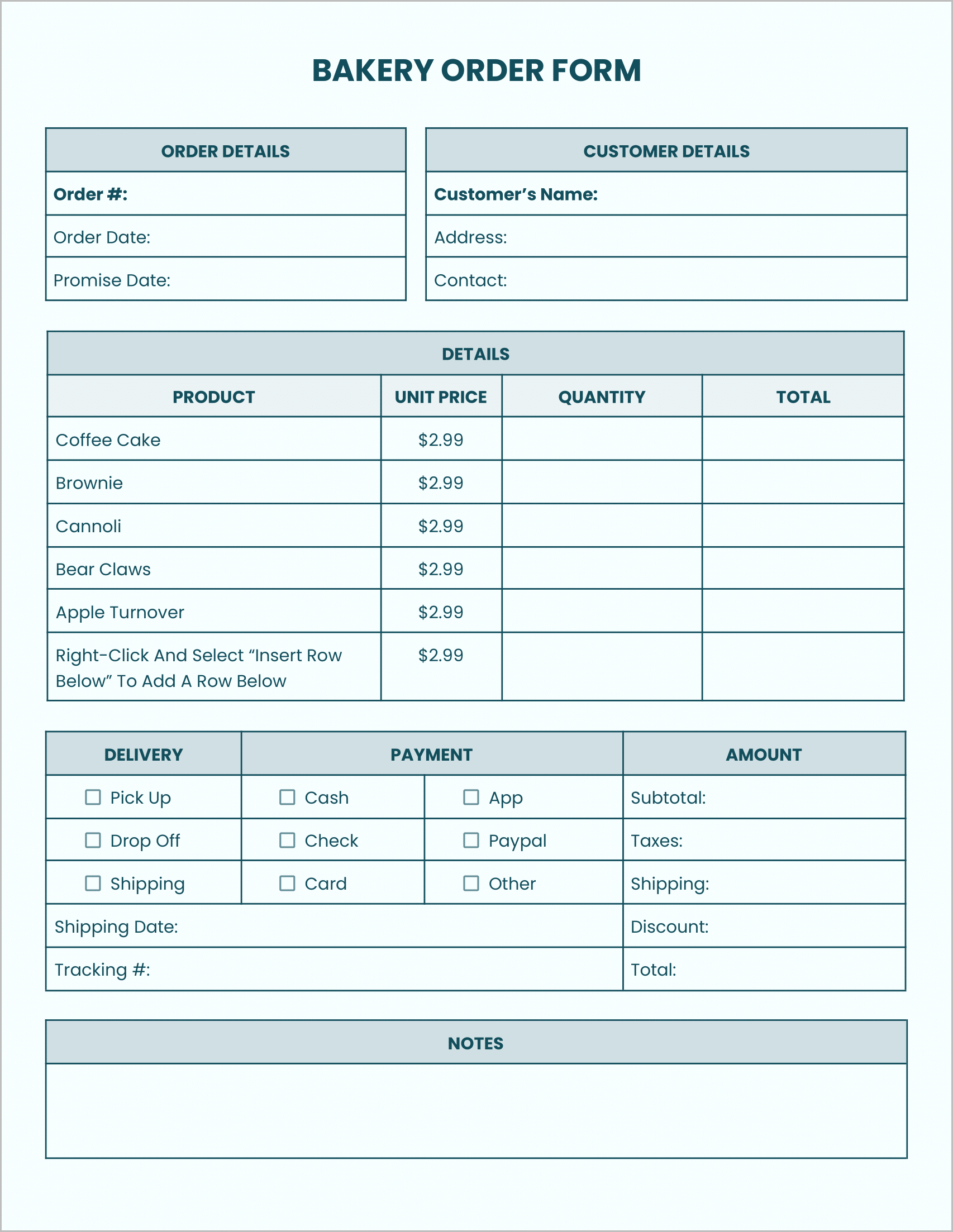 Free Bakery Order Form-Cyan