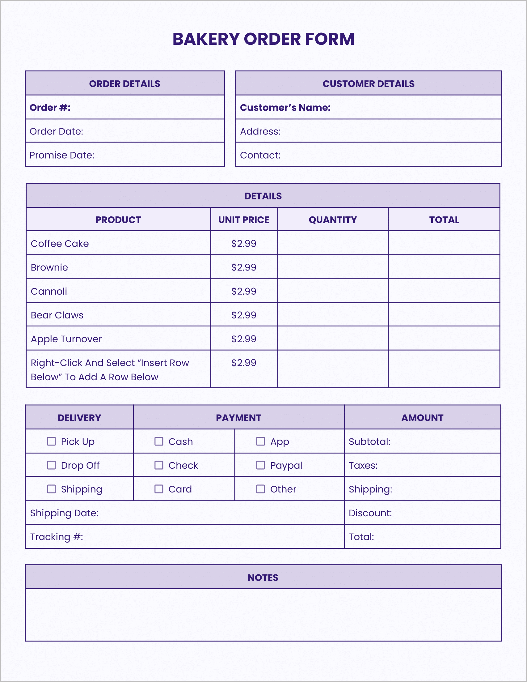 Free Bakery Order Form-Purple