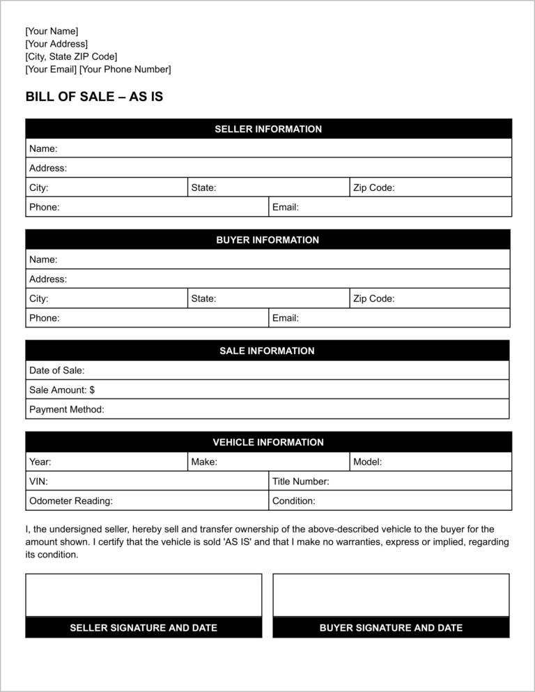 Free Bill of Sale Templates (No SignUp Required)