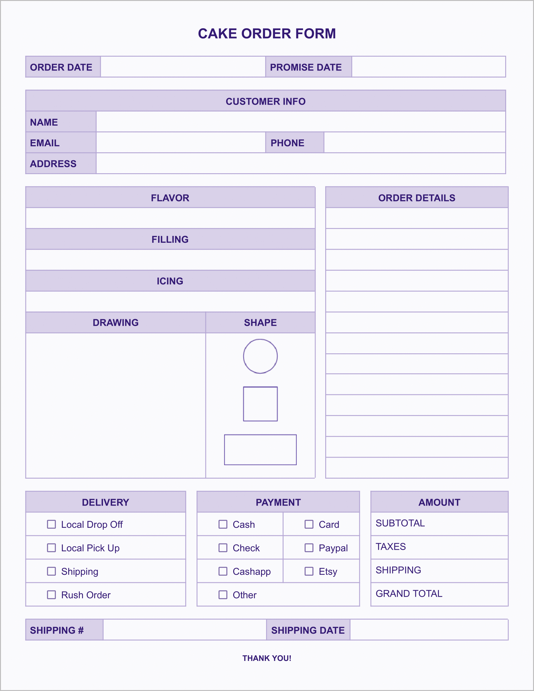 Free Cake Order Form Template-Purple