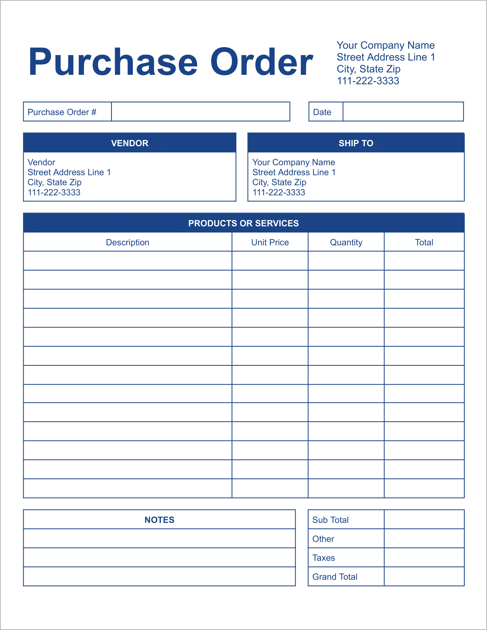 Purchase Order Request Form Templates