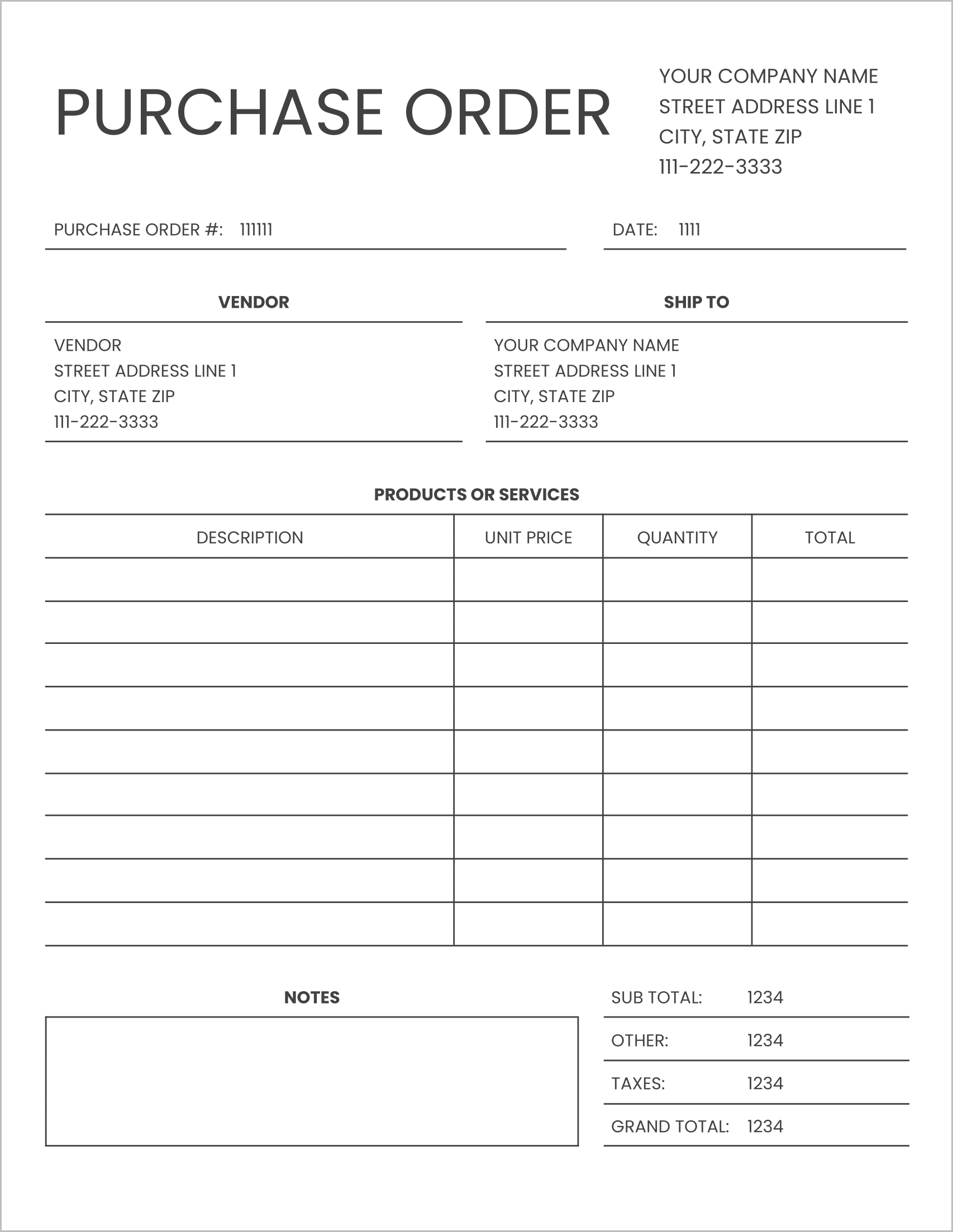 Purchase Order Request Form Templates