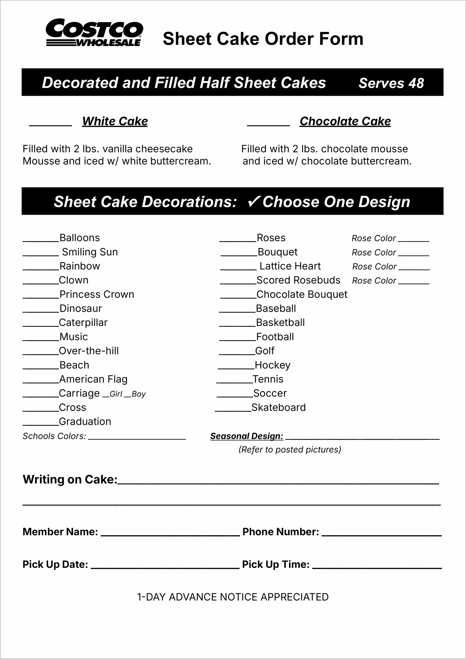 Costco Sheet Cake Order Form Costco Sheet Cake Order Form