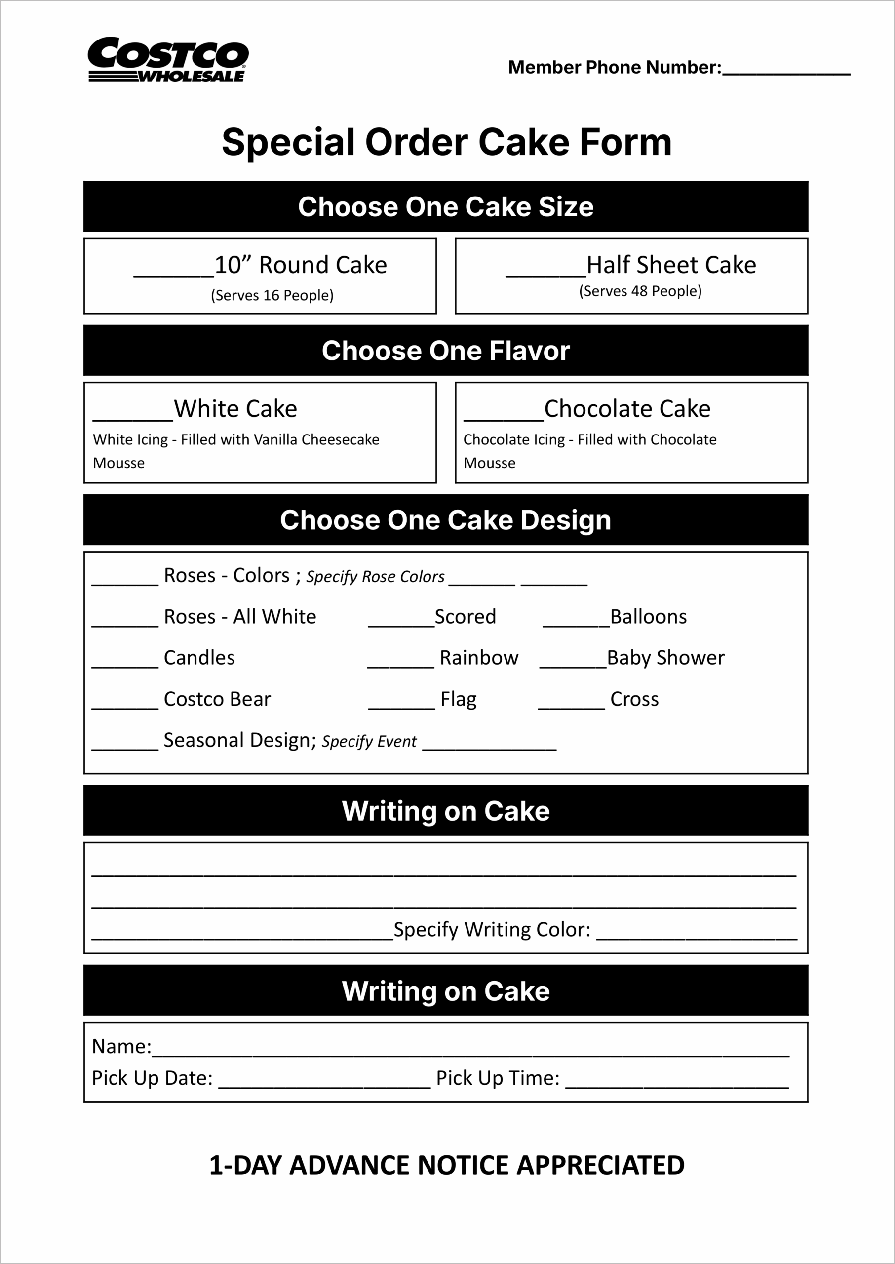 Costco Sheet Cake Order Form Costco Sheet Cake Order Form