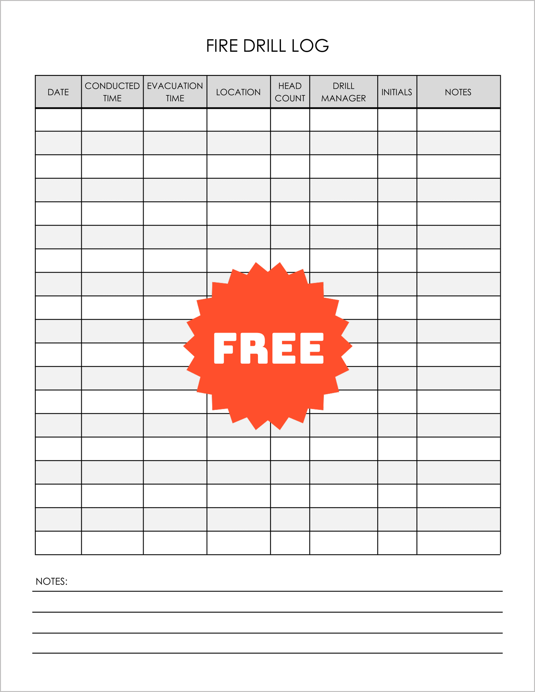 Free Printable Fire Drill Log Templates Free Printable Fire Drill Log Templates