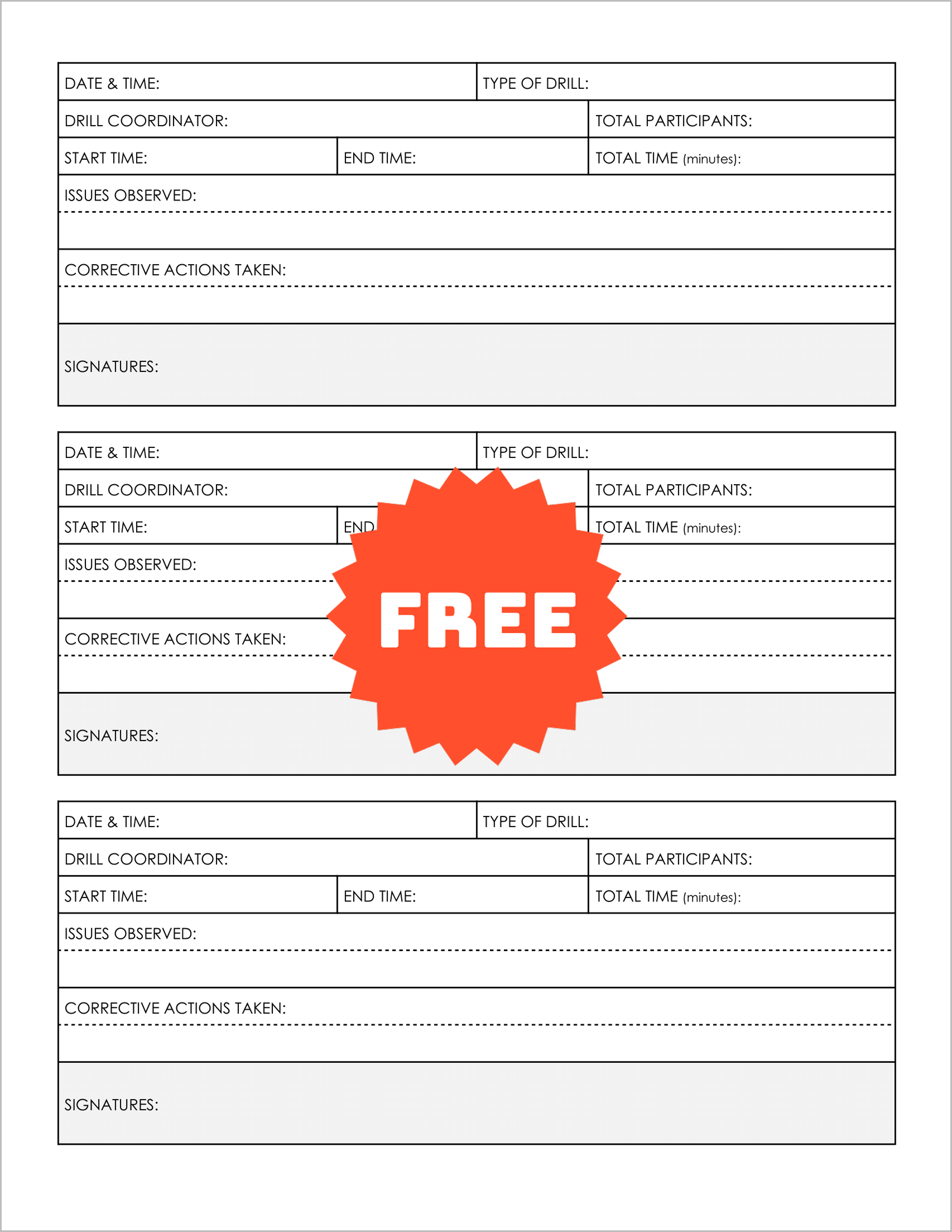 Free Printable Fire Drill Log Templates Free Printable Fire Drill Log Templates