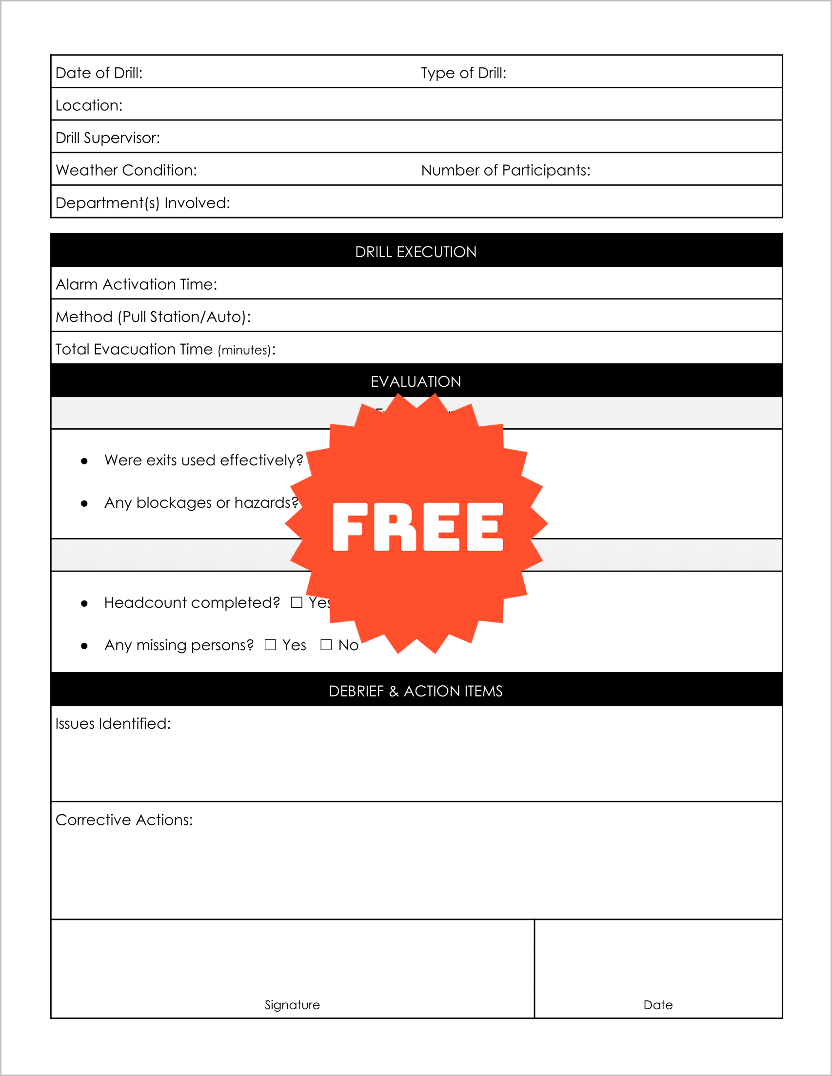 Free Printable Fire Drill Log Templates Free Printable Fire Drill Log Templates