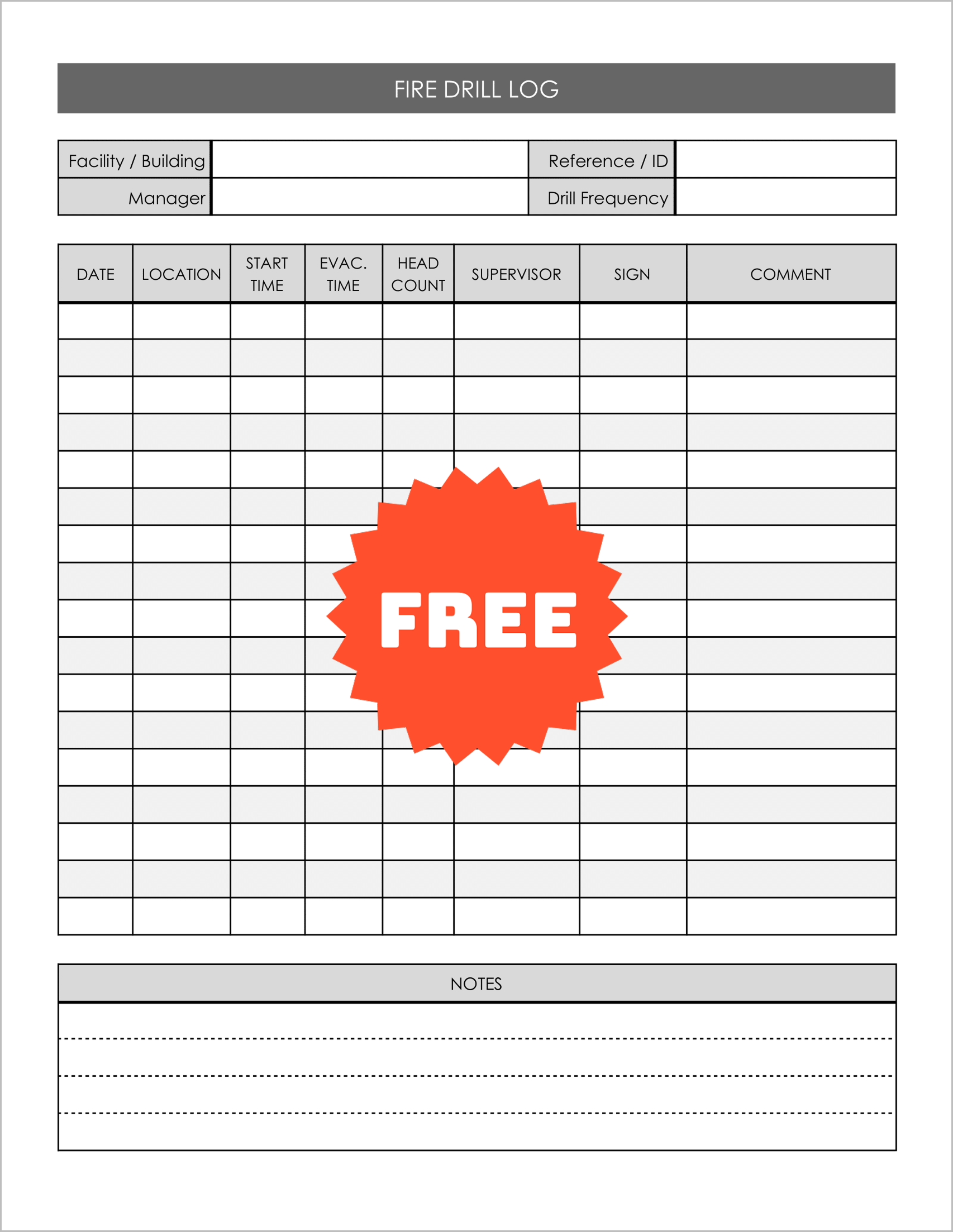 Free Printable Fire Drill Log Templates Free Printable Fire Drill Log Templates
