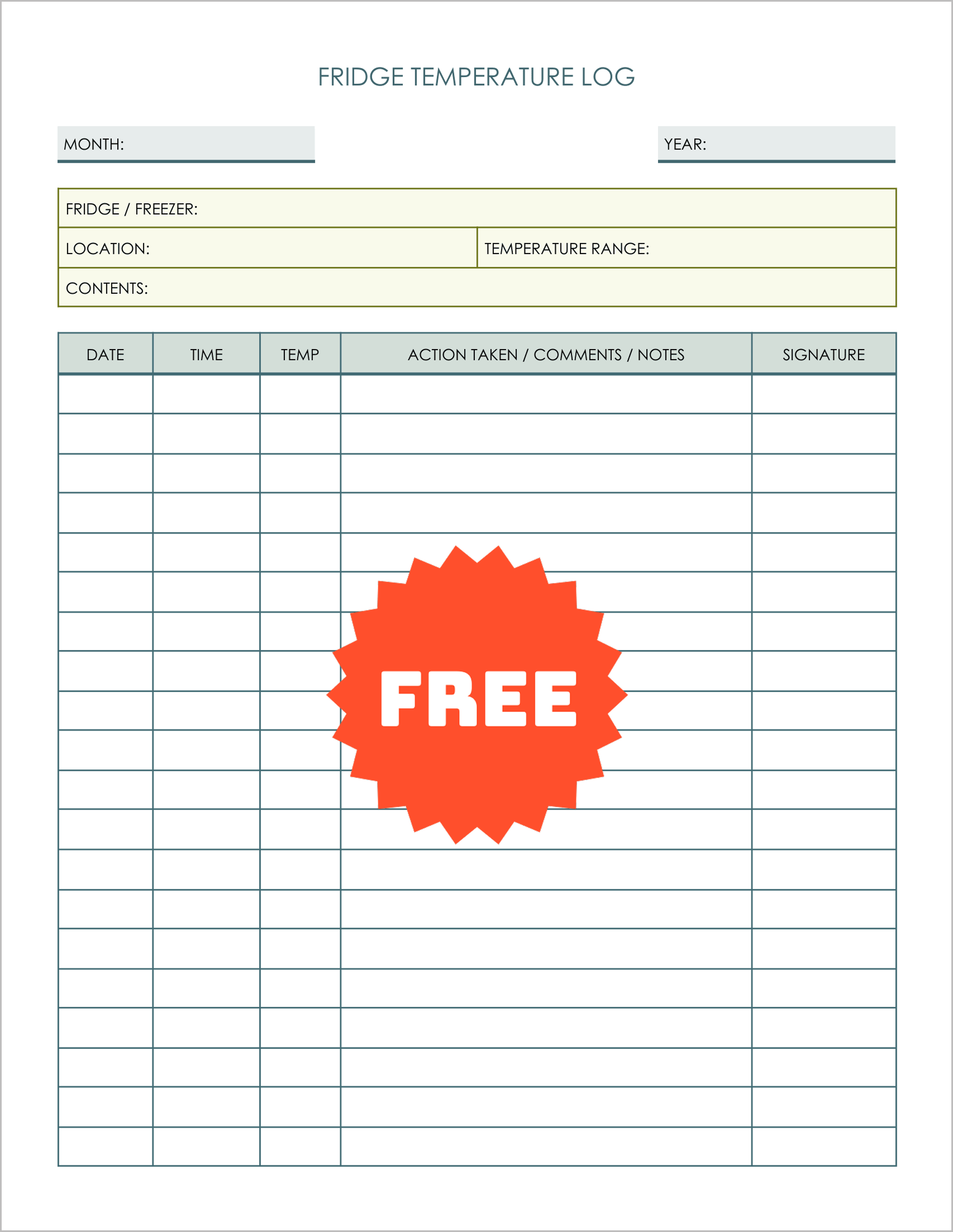 Free Printable Fridge Temperature Logs