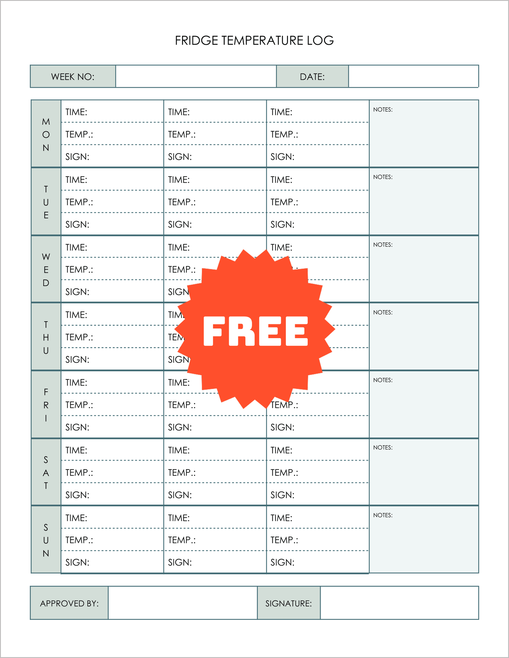 Free Printable Fridge Temperature Logs