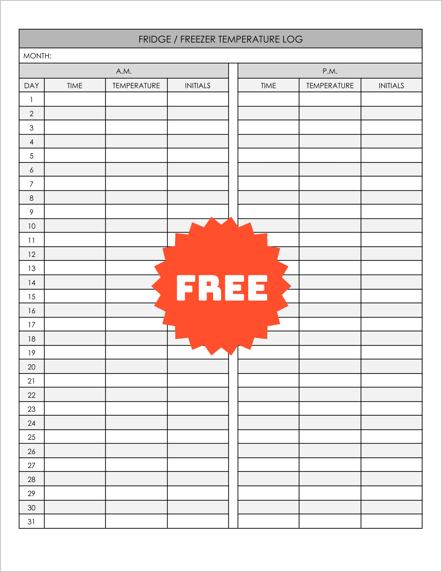 Free Printable Fridge Temperature Logs
