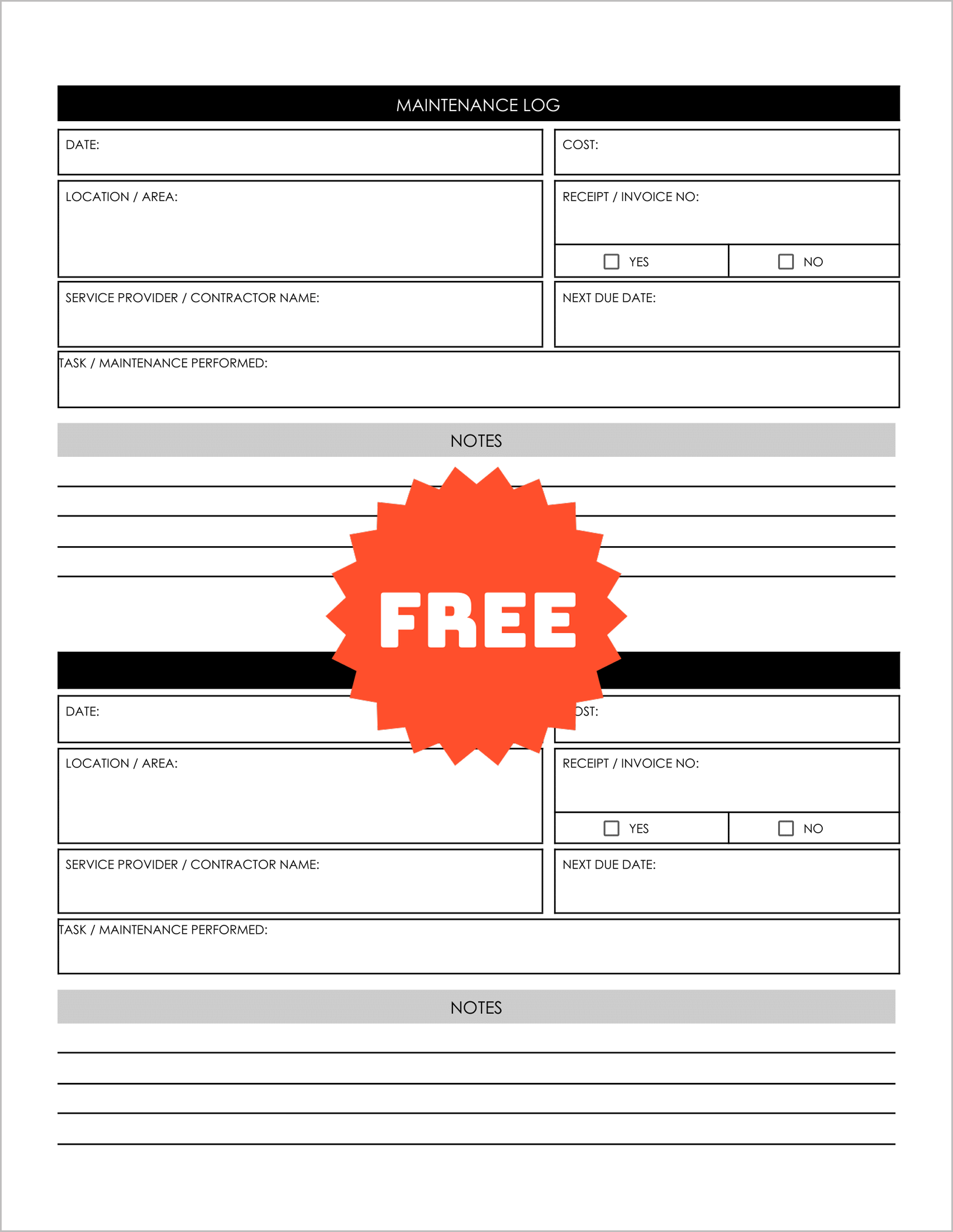 Free Printable Home Maintenance Log Templates Free Printable Home Maintenance Log Templates
