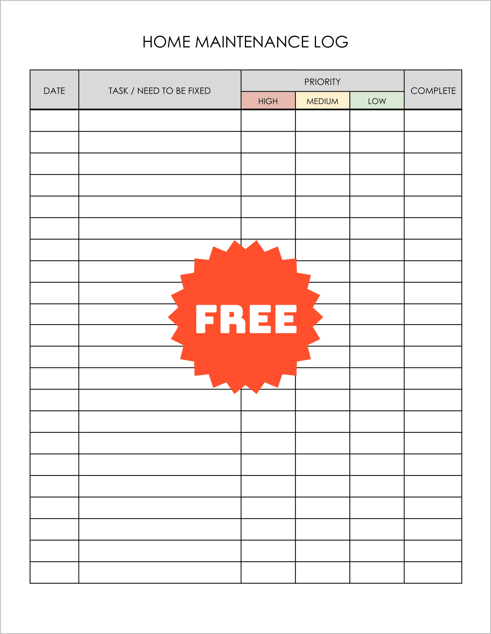 Free Printable Home Maintenance Log Templates Free Printable Home Maintenance Log Templates