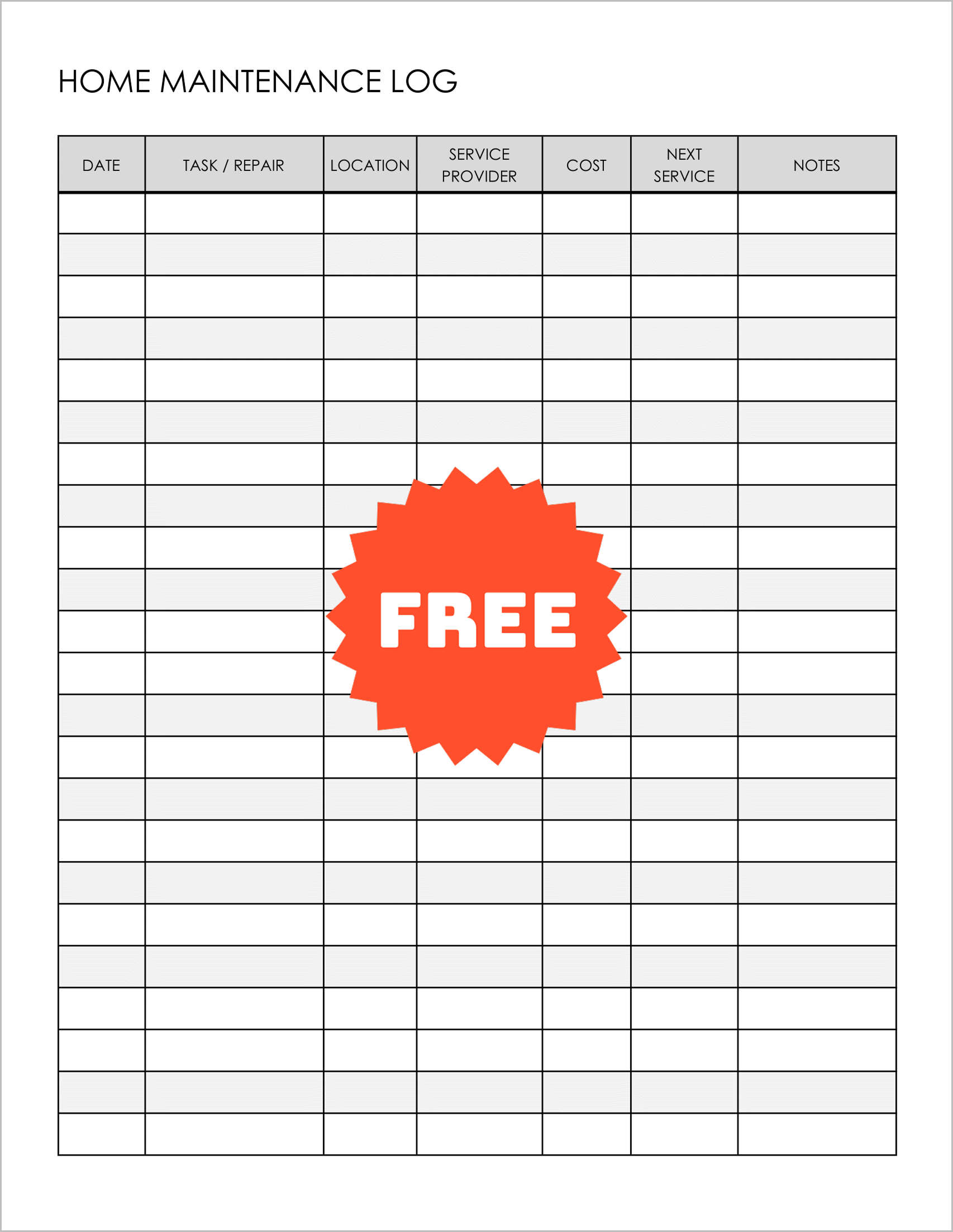 Free Printable Home Maintenance Log Templates Free Printable Home Maintenance Log Templates
