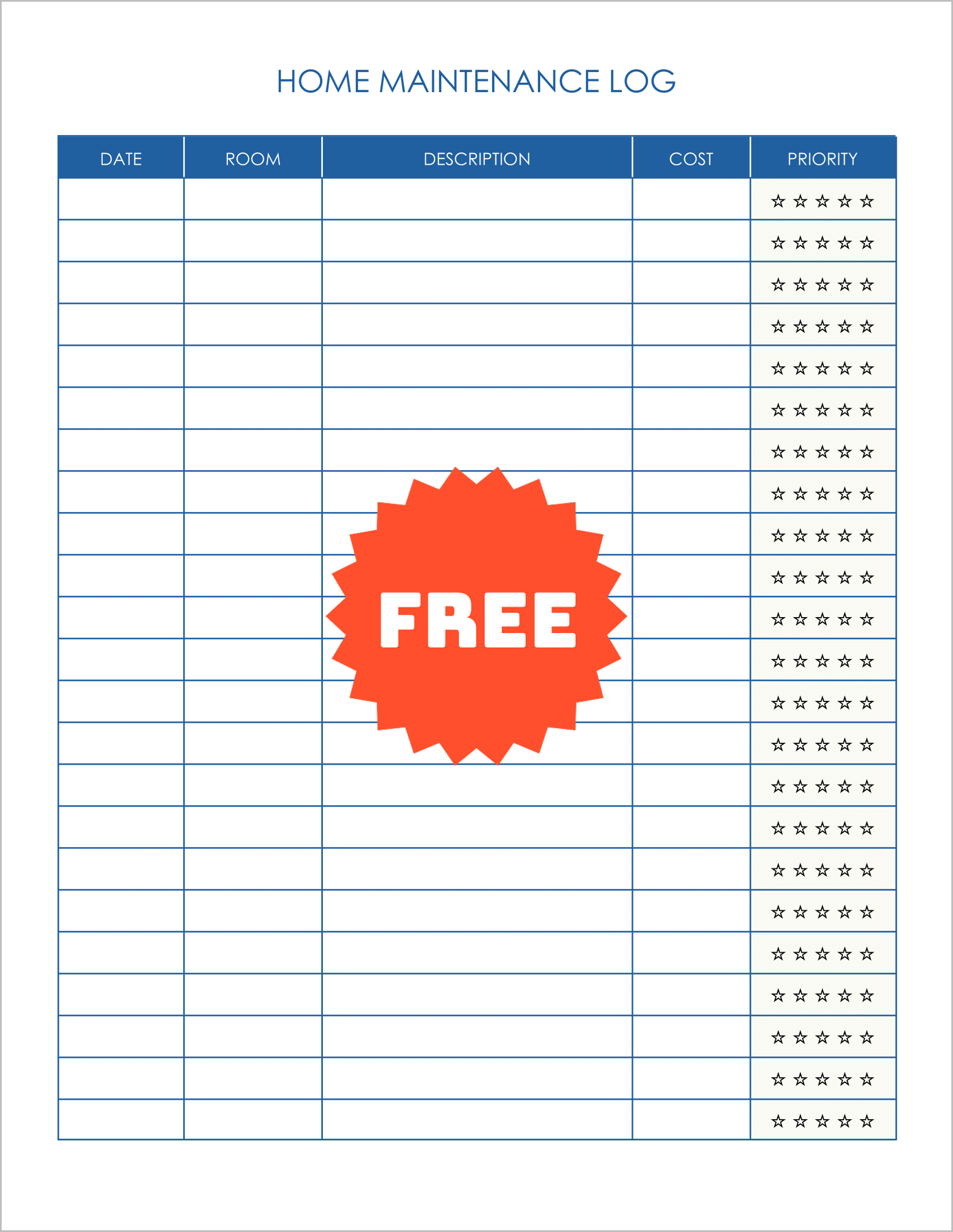 Free Printable Home Maintenance Log Templates Free Printable Home Maintenance Log Templates