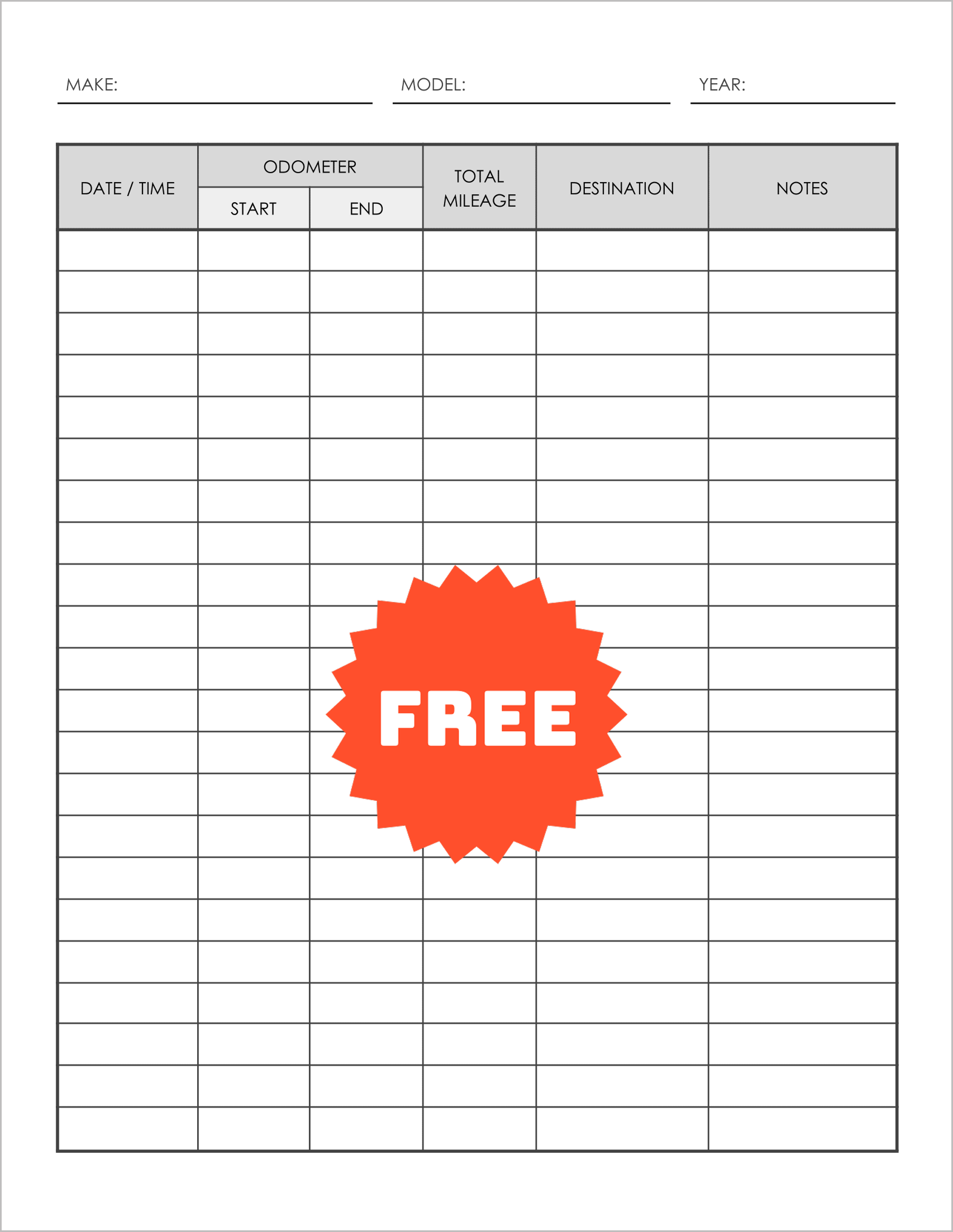 Free Printable Mileage Logs