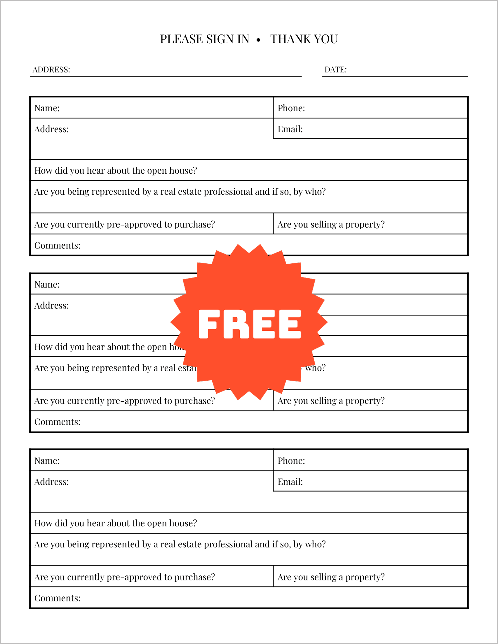 Free Printable Open House Sign-In Sheet Templates