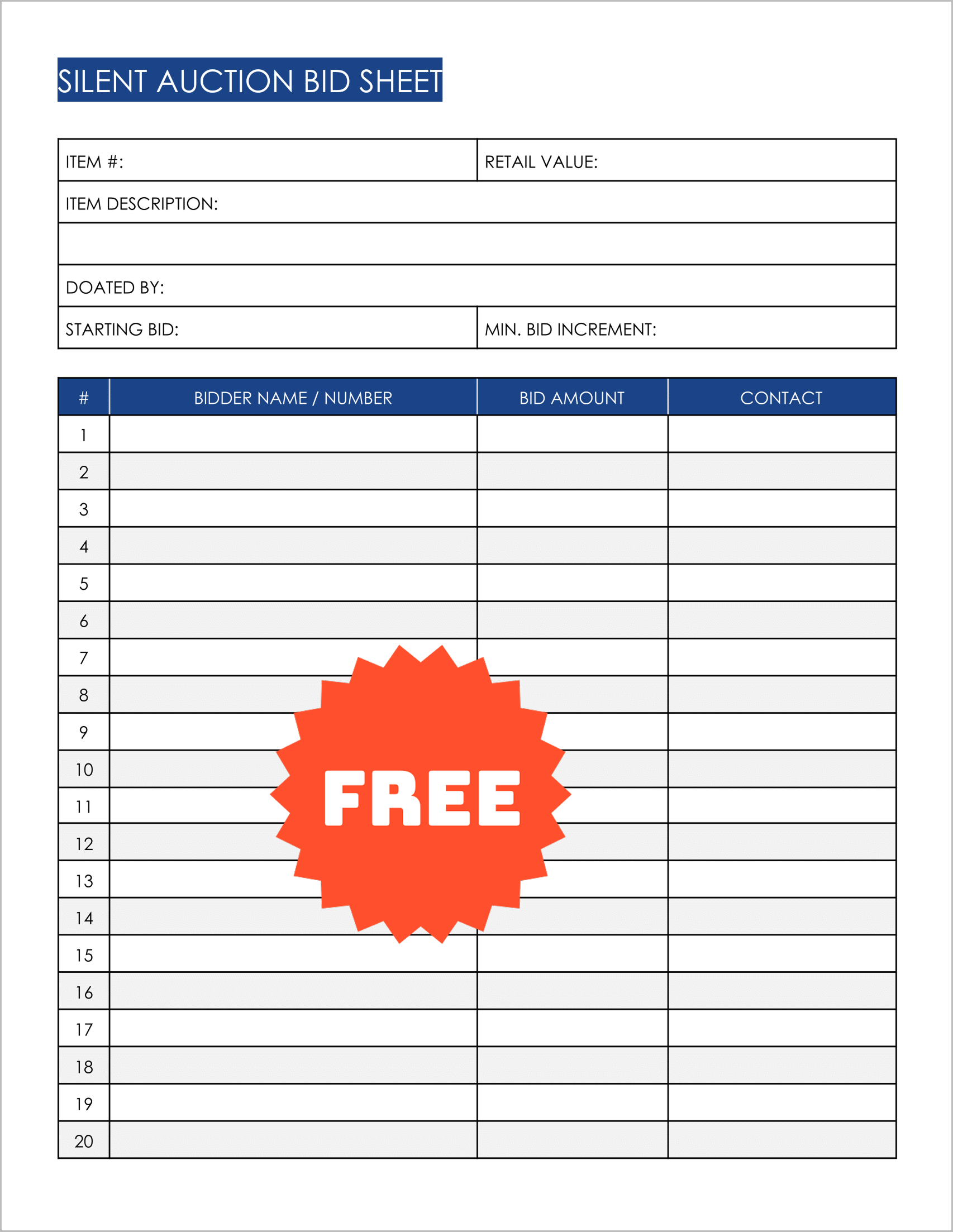 Free Printable Silent Auction Bid Sheets