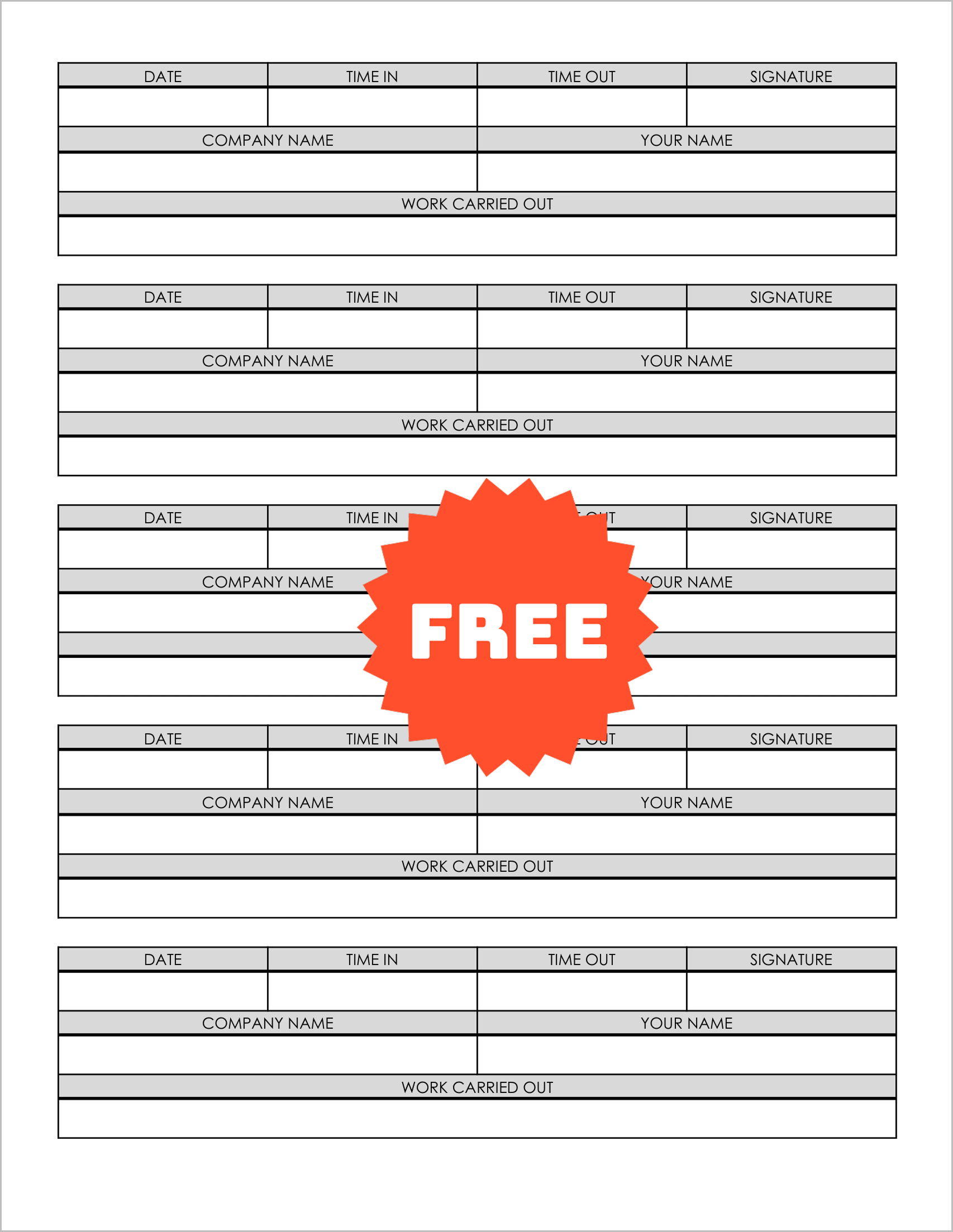 Free Printable Contractors Signing In and Out Logs