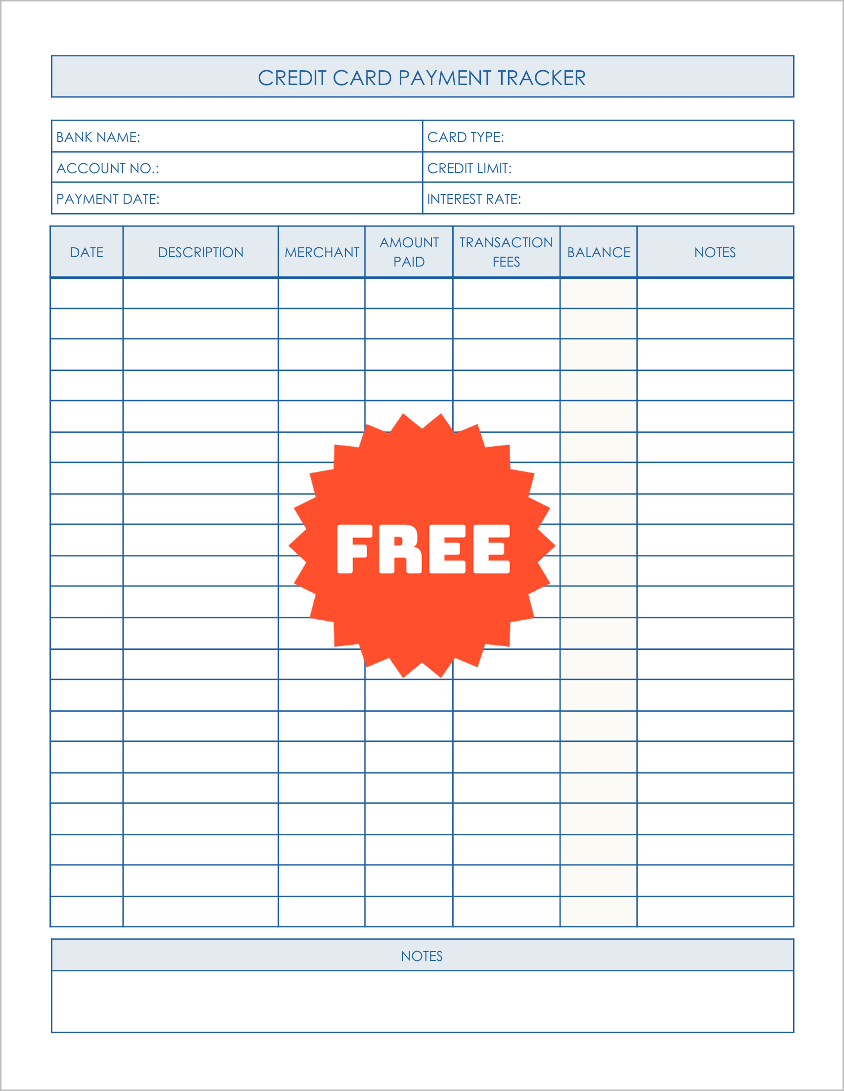 Free Printable Credit Card Payment Tracker Logs
