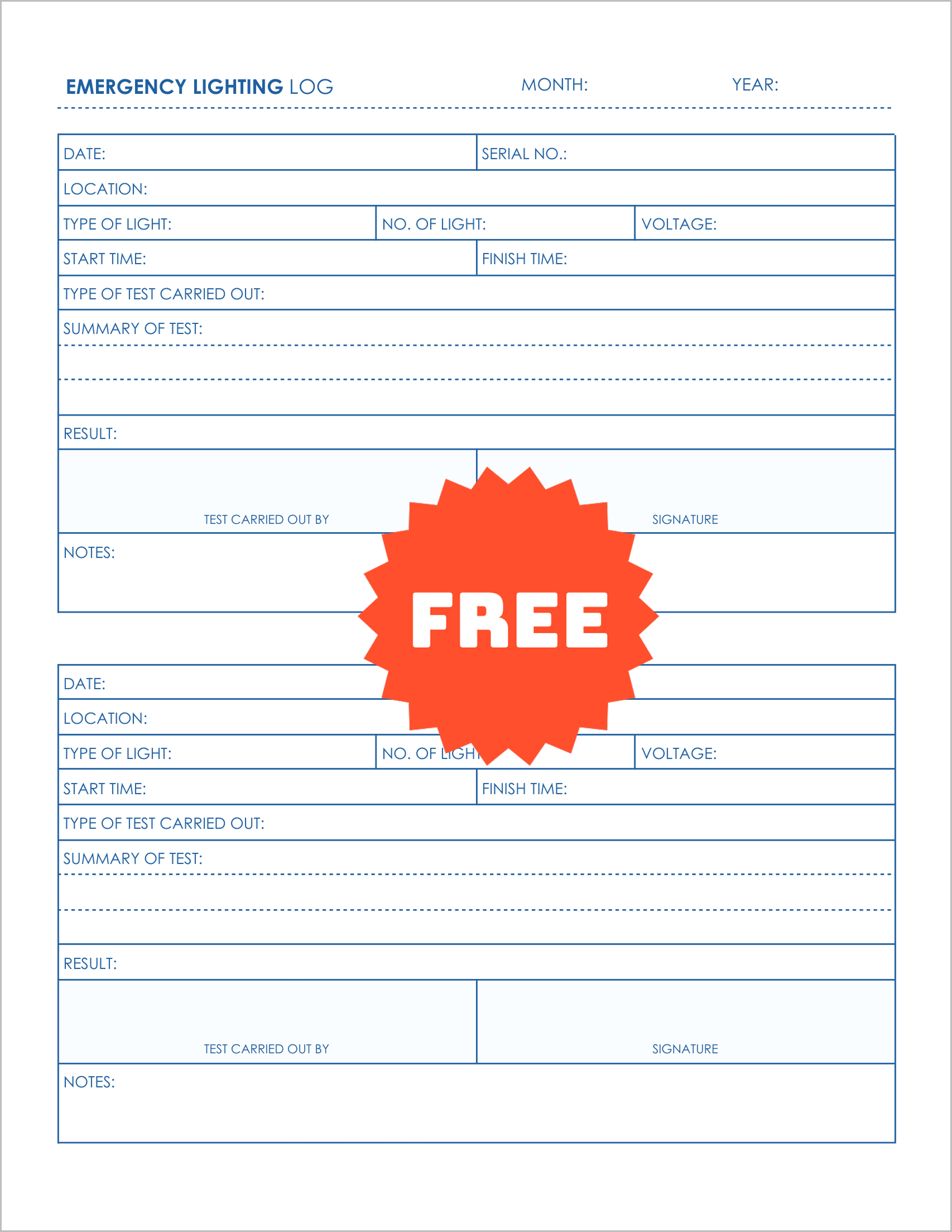 Free Printable Emergency Lighting Log Sheets Free Printable Emergency Lighting Log Sheets