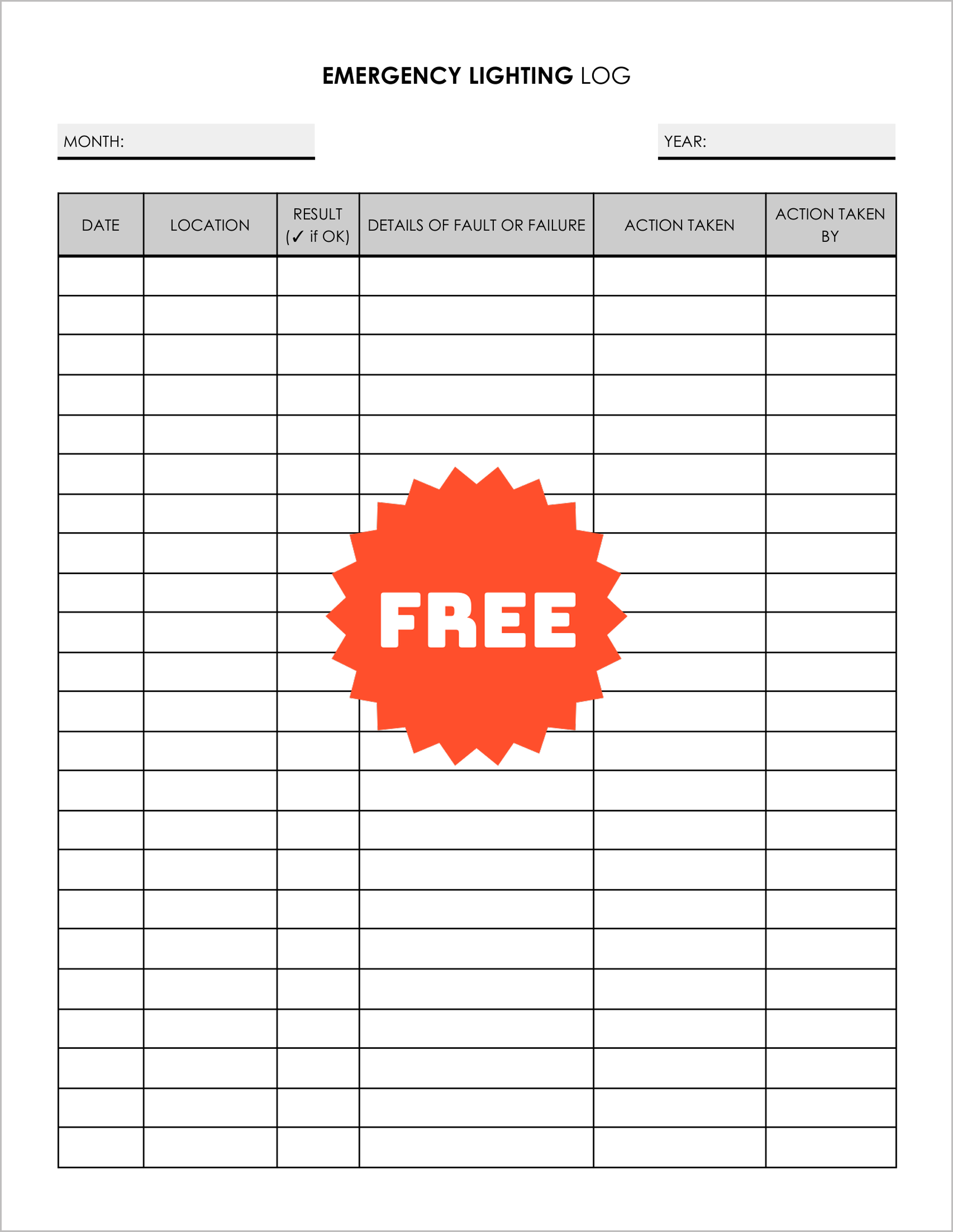 Free Printable Emergency Lighting Log Sheets Free Printable Emergency Lighting Log Sheets