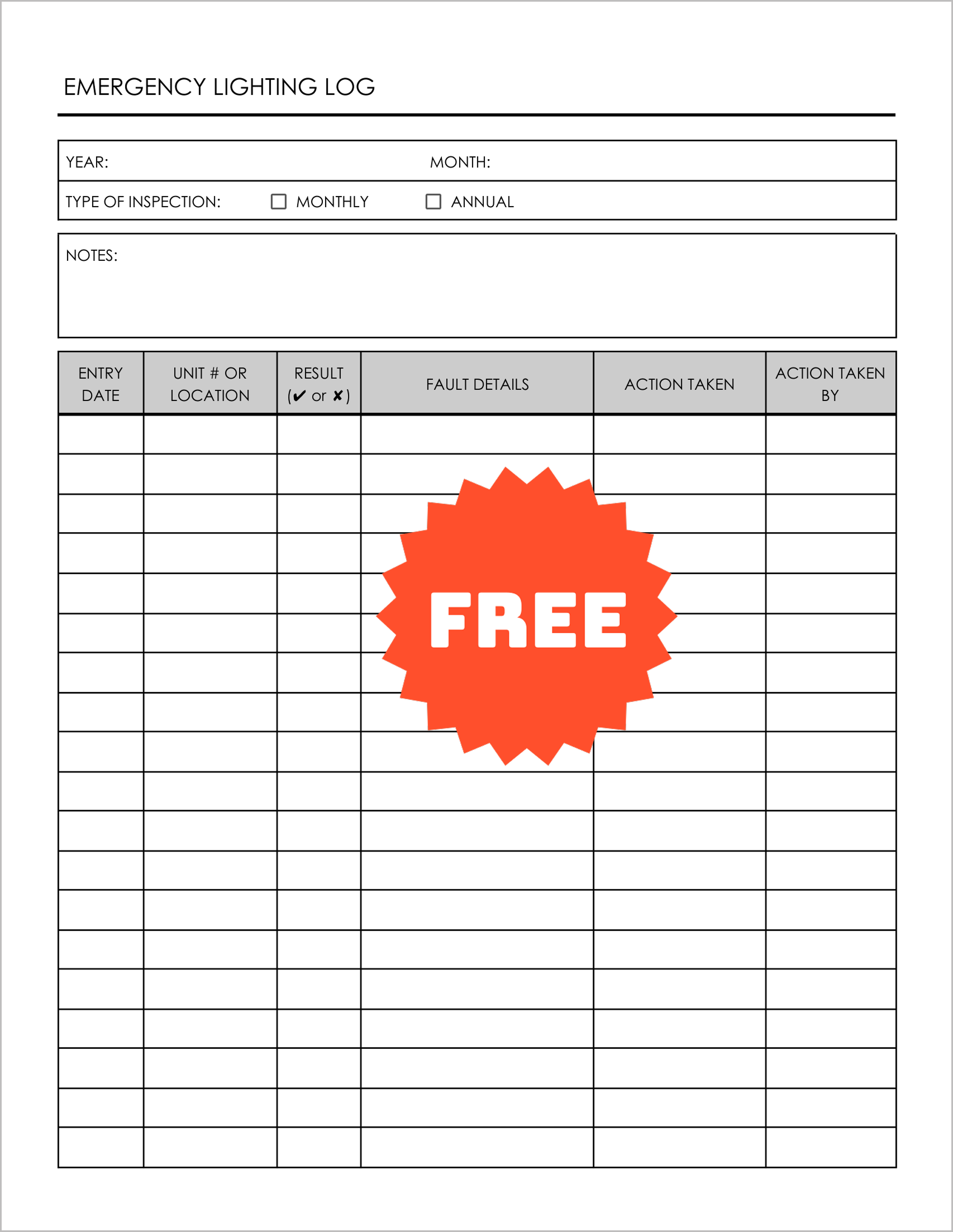 Free Printable Emergency Lighting Log Sheets Free Printable Emergency Lighting Log Sheets