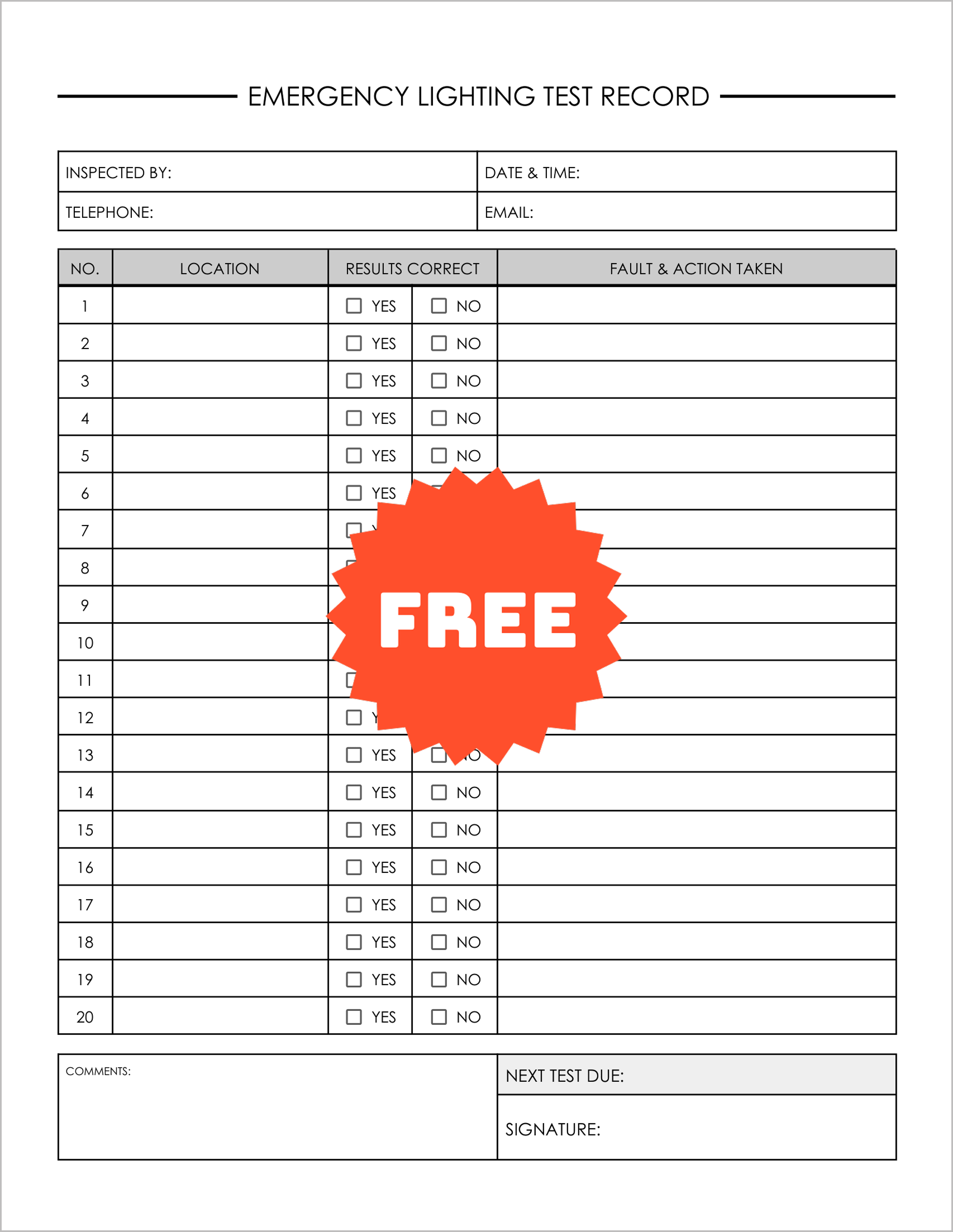 Free Printable Emergency Lighting Log Sheets Free Printable Emergency Lighting Log Sheets