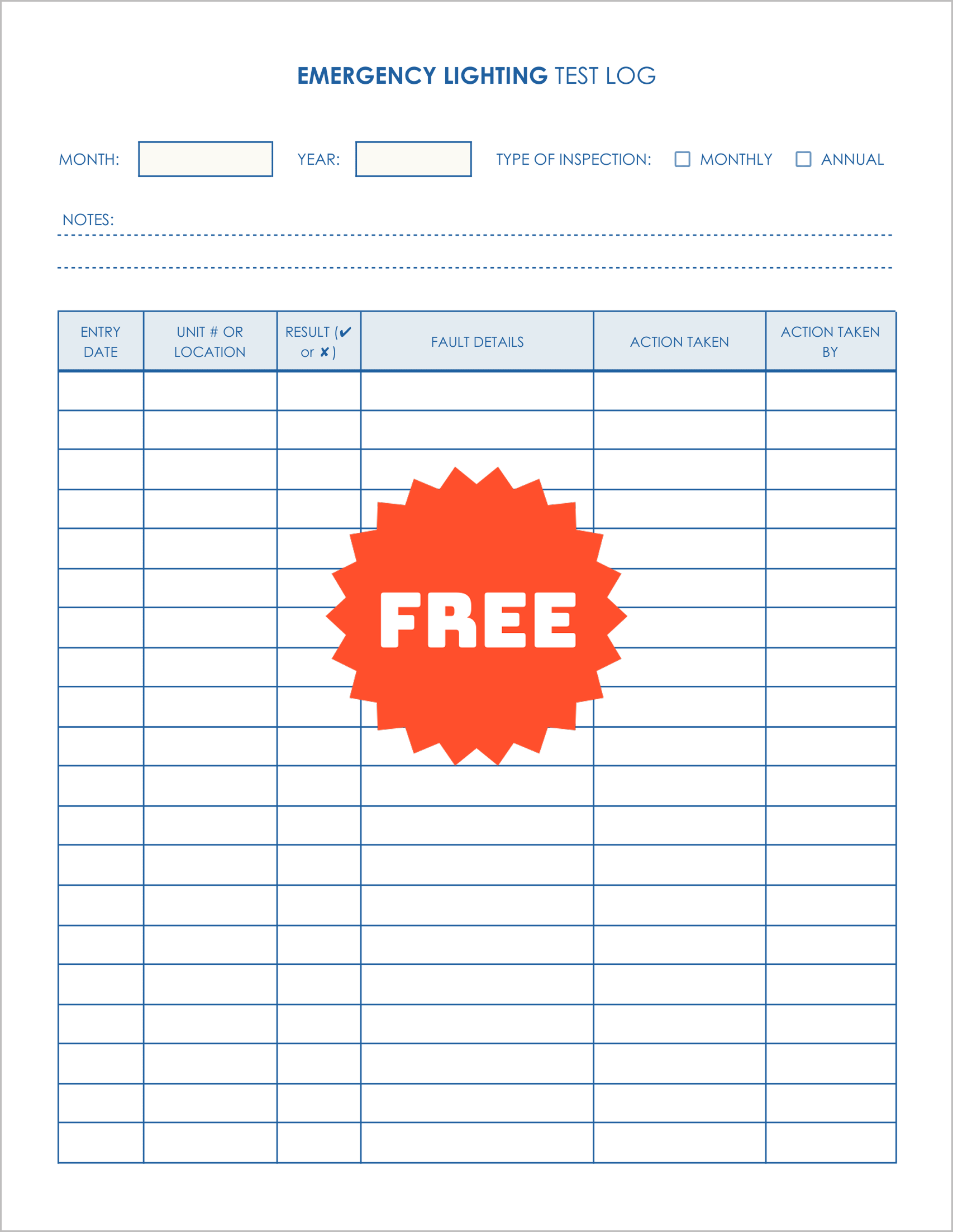Free Printable Emergency Lighting Log Sheets Free Printable Emergency Lighting Log Sheets