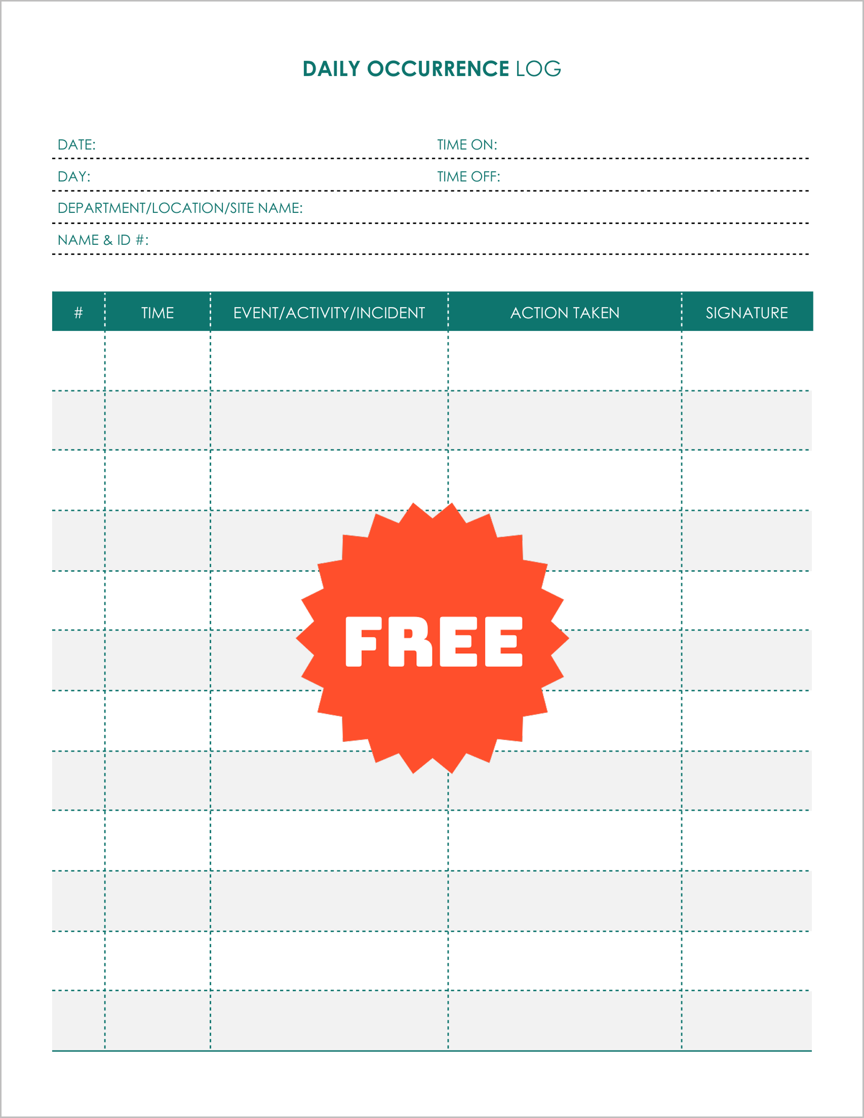 Free Printable Security Occurrence Logs
