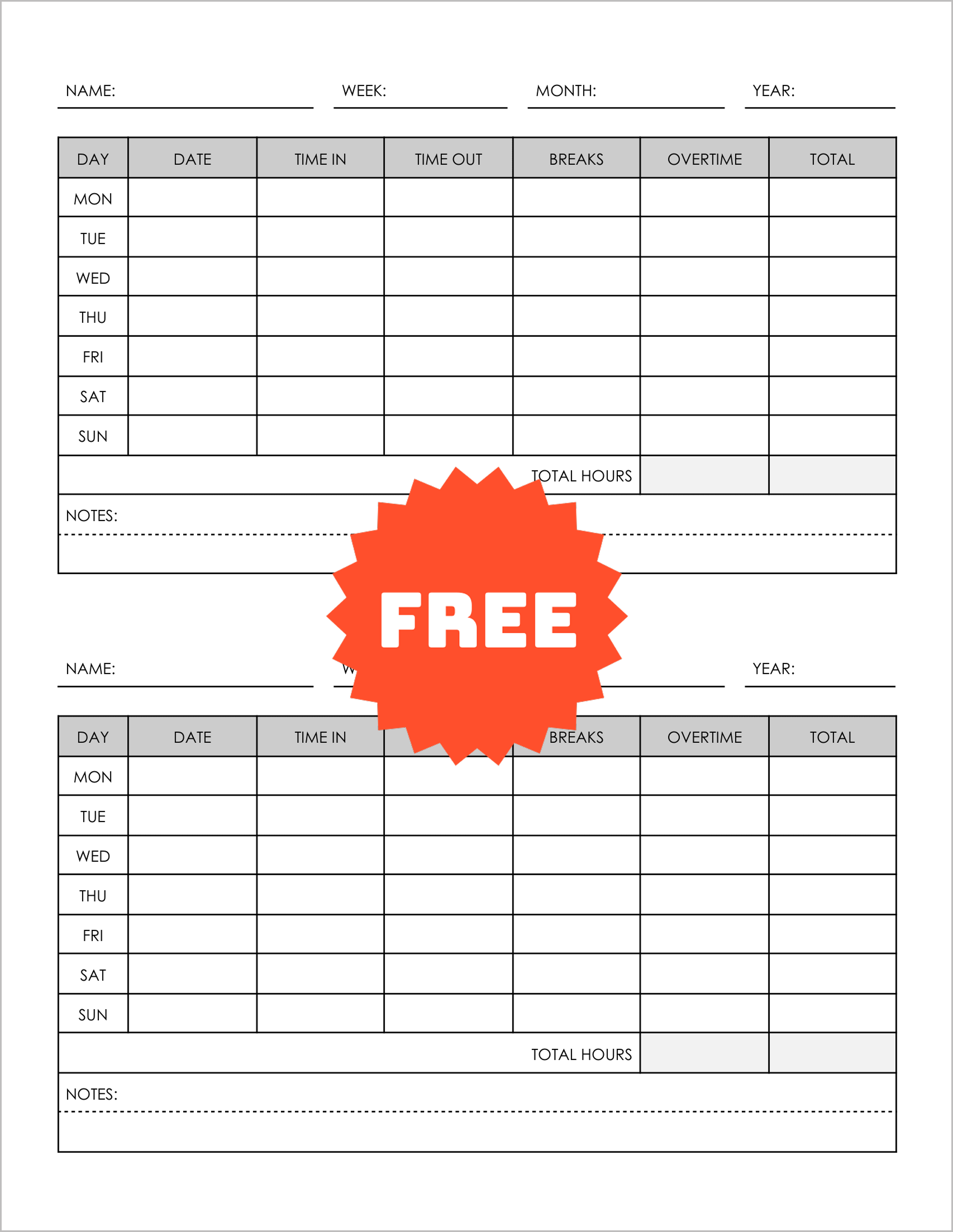 Free Printable Weekly Employee Time Sheet Logs